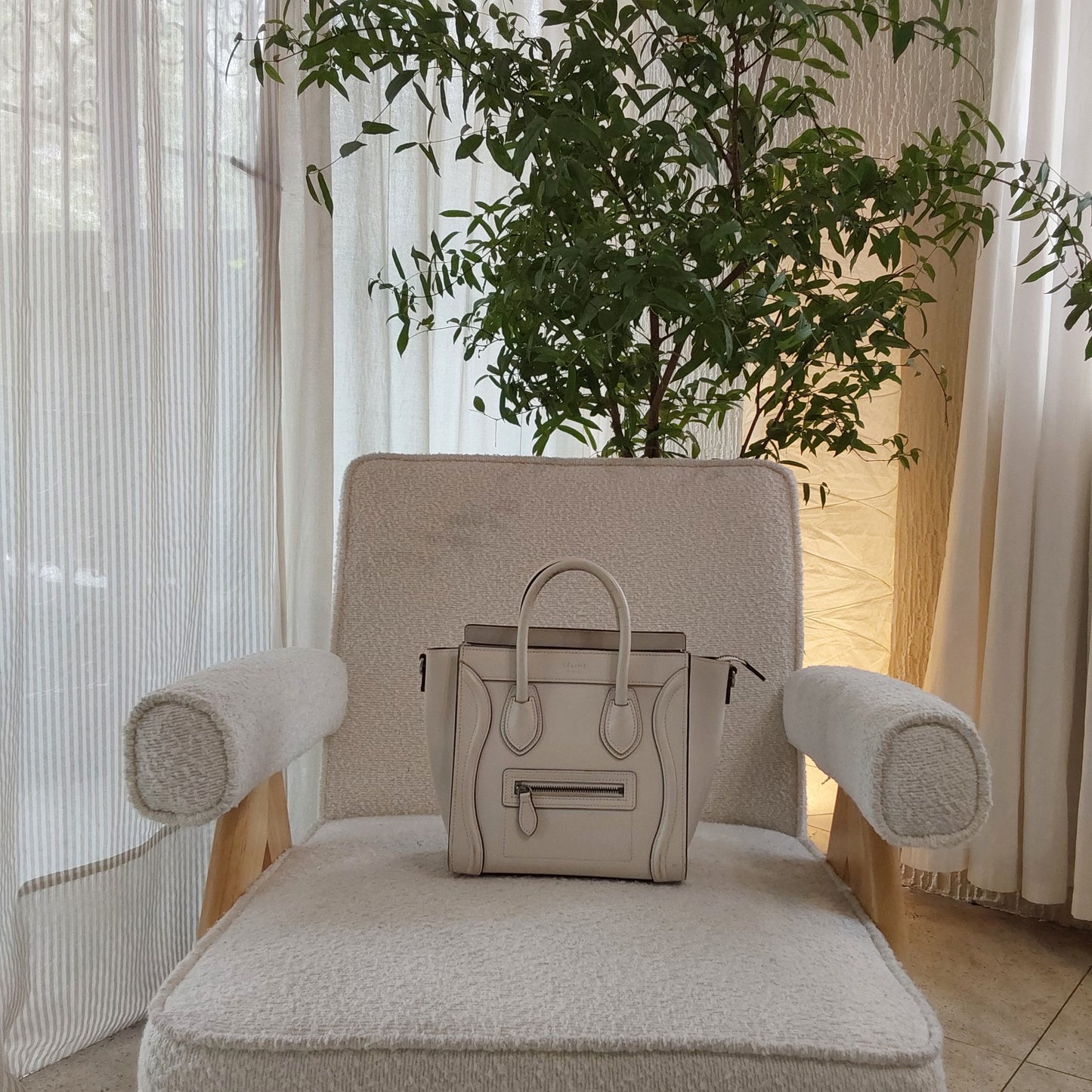 Celine Off-White Nano Luggage Tote Bag