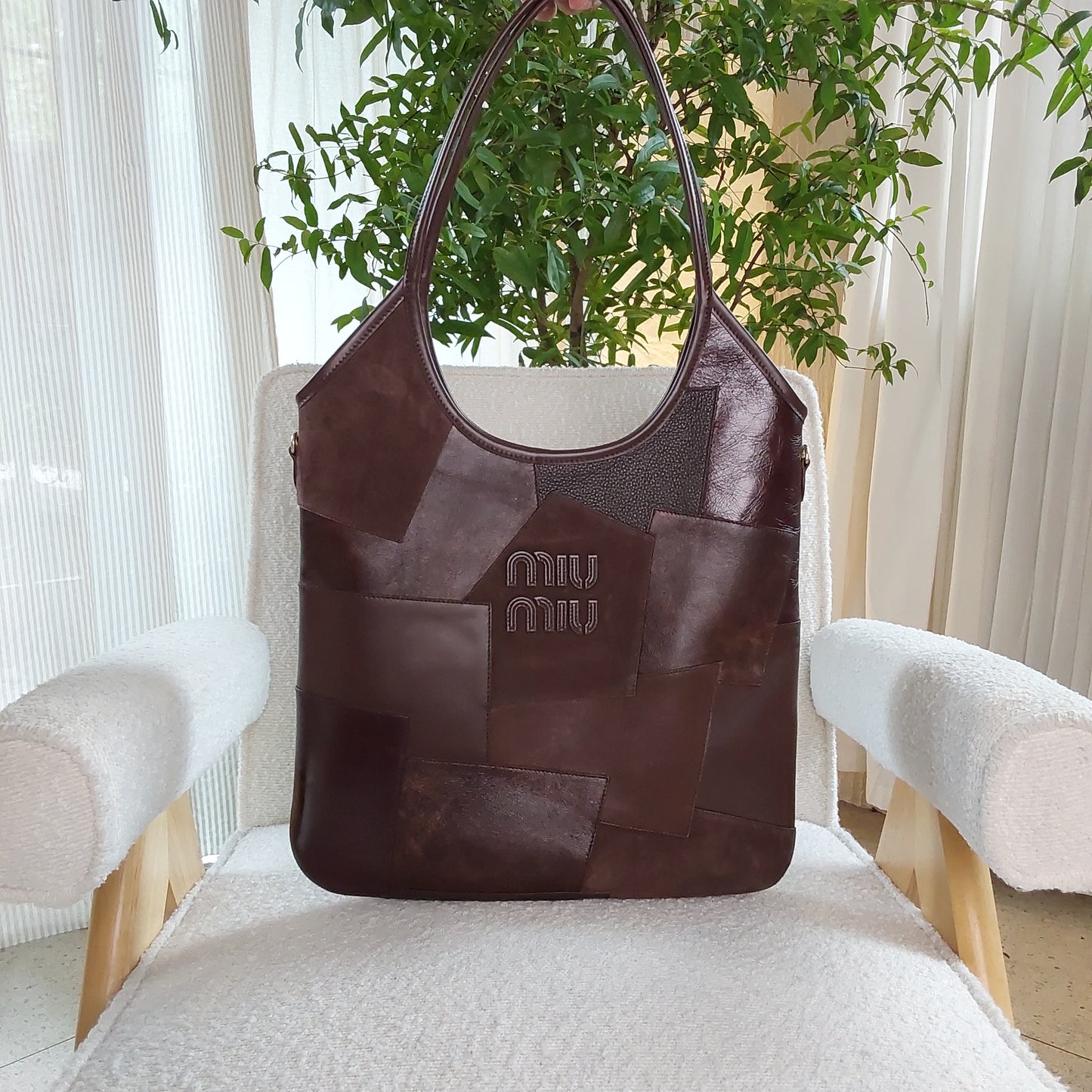 Miu Miu Upcycled Ivy Patchwork Tote Bag Brown Brandnew