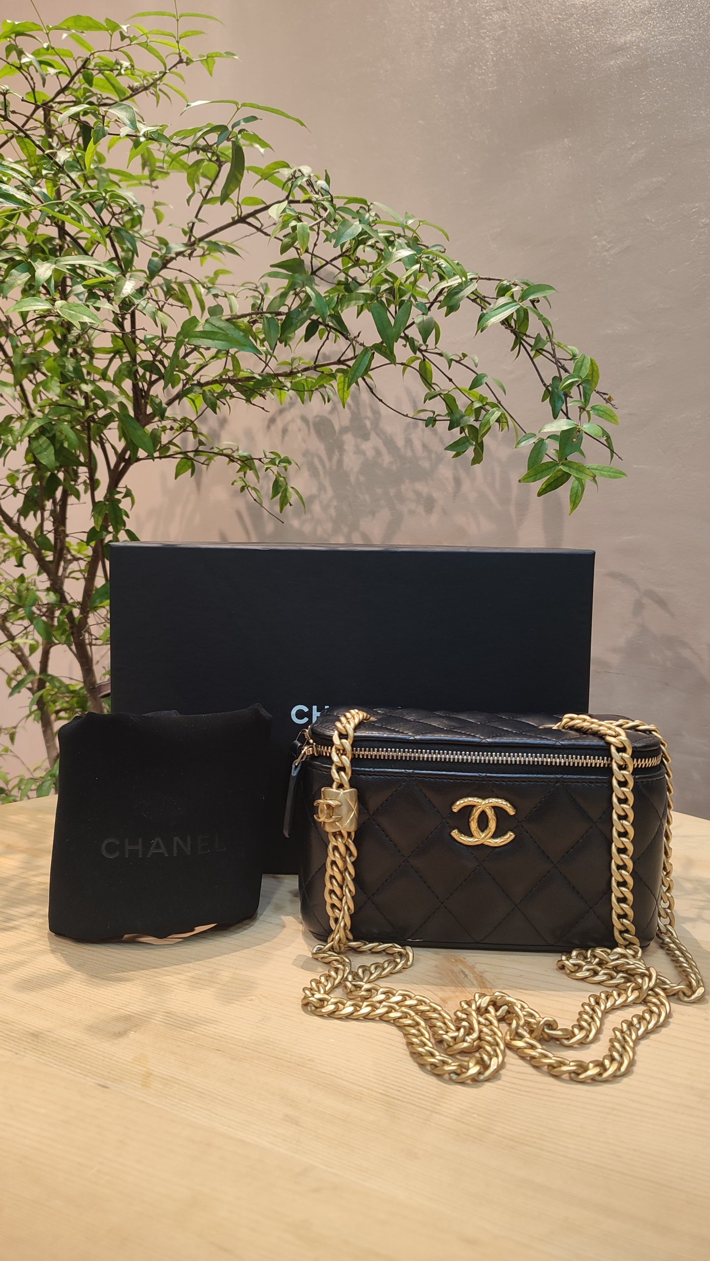 Chanel Quilted Lambskin Black Vanity Microchipped