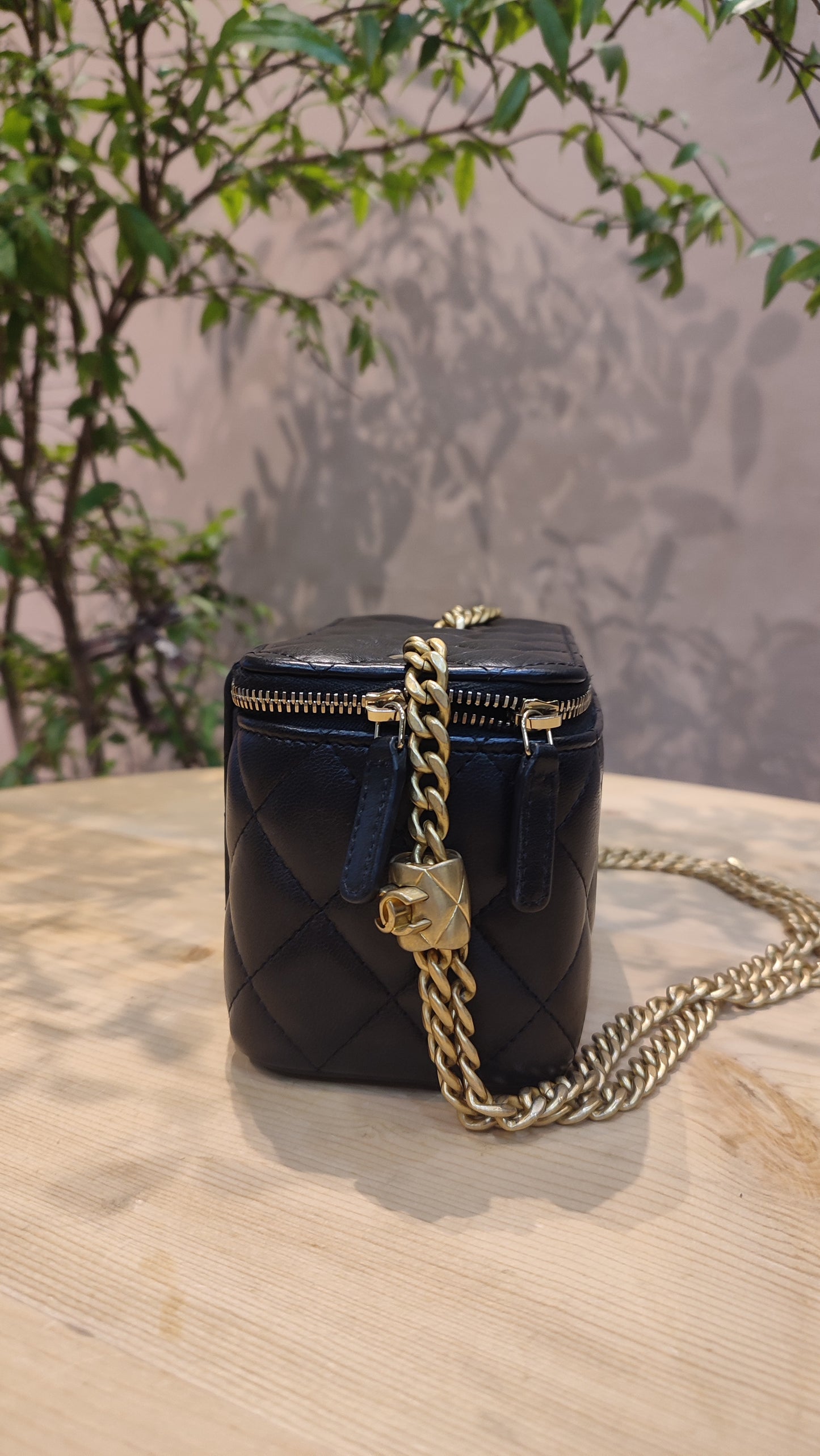 Chanel Quilted Lambskin Black Vanity Microchipped