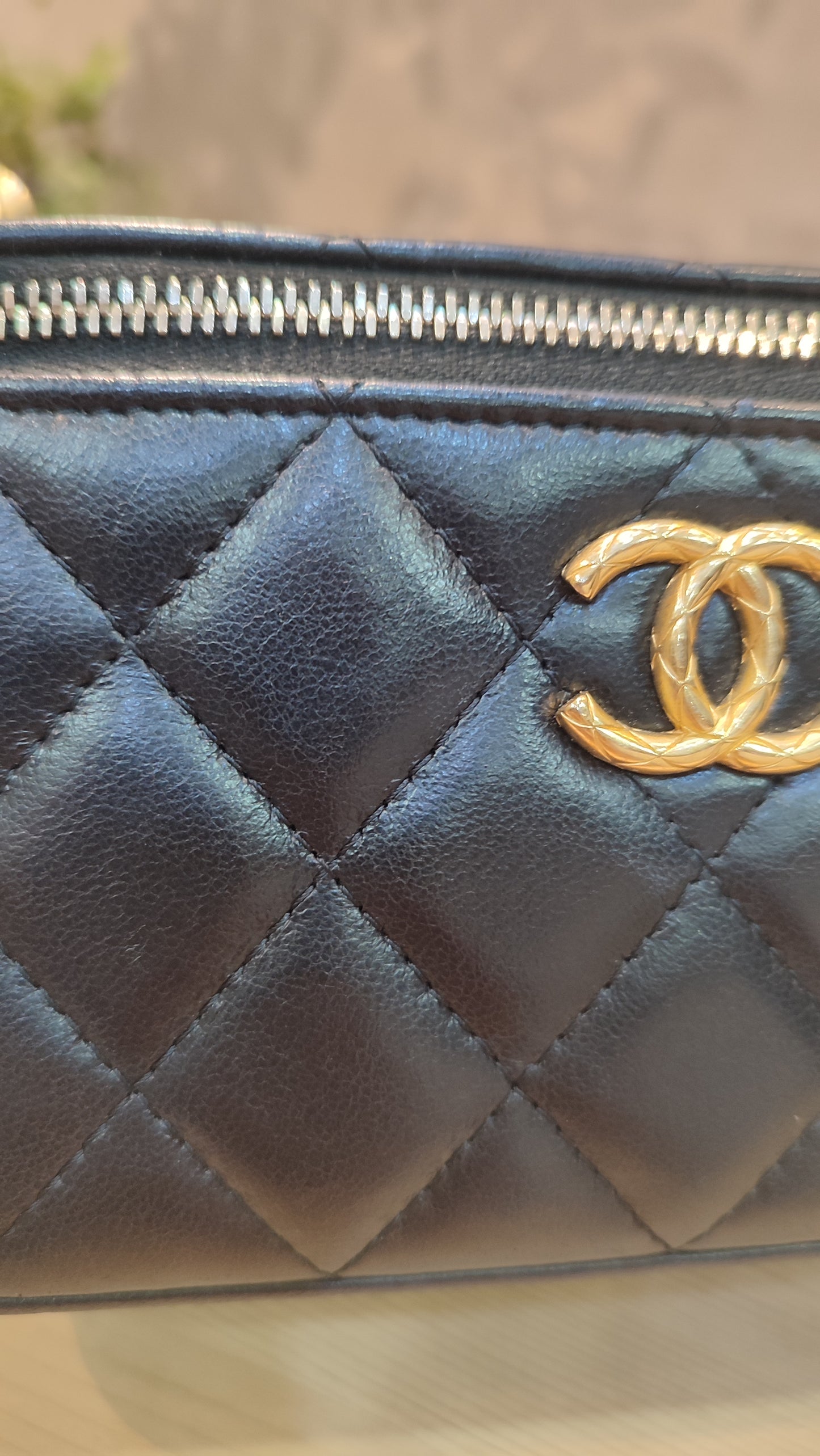 Chanel Quilted Lambskin Black Vanity Microchipped