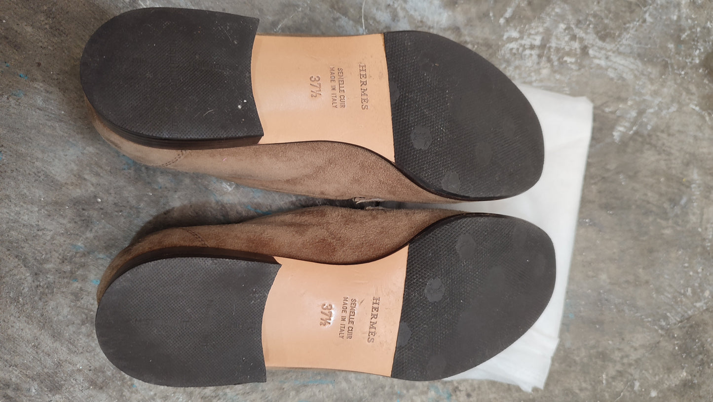 Hermes Constance Suede Mules Brown Size 37 1/2
