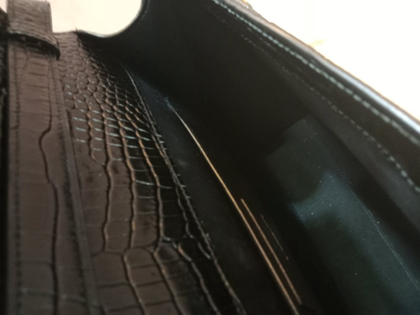 Saint Laurent Manhattan Crocodile Embossed Leather Black