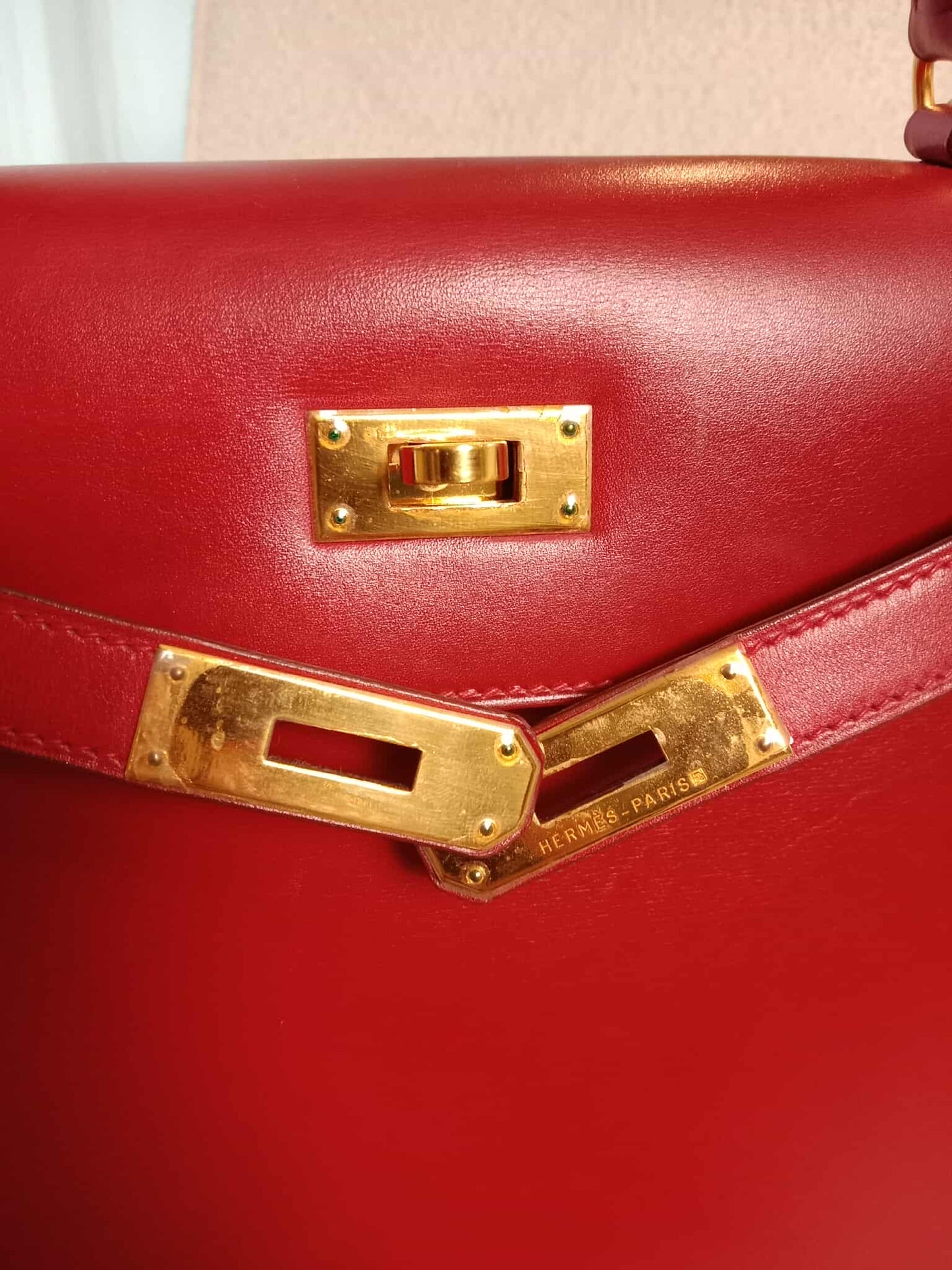 Hermes Kelly 28 Calfbox Leather Rouge VIF Stamp F Square 2002