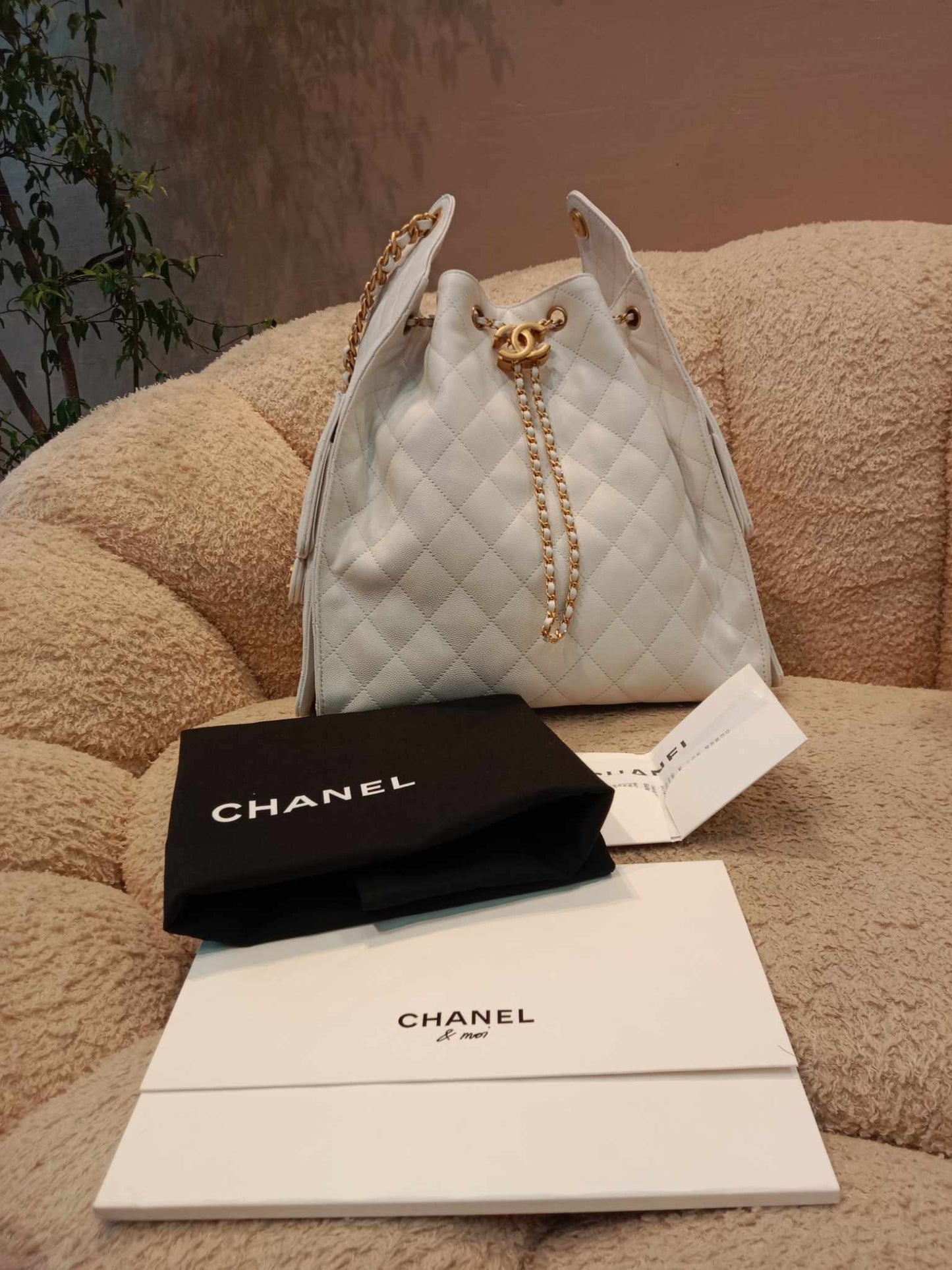Chanel 25 Medium Hobo Bag Caviar White Microchipped Brandnew