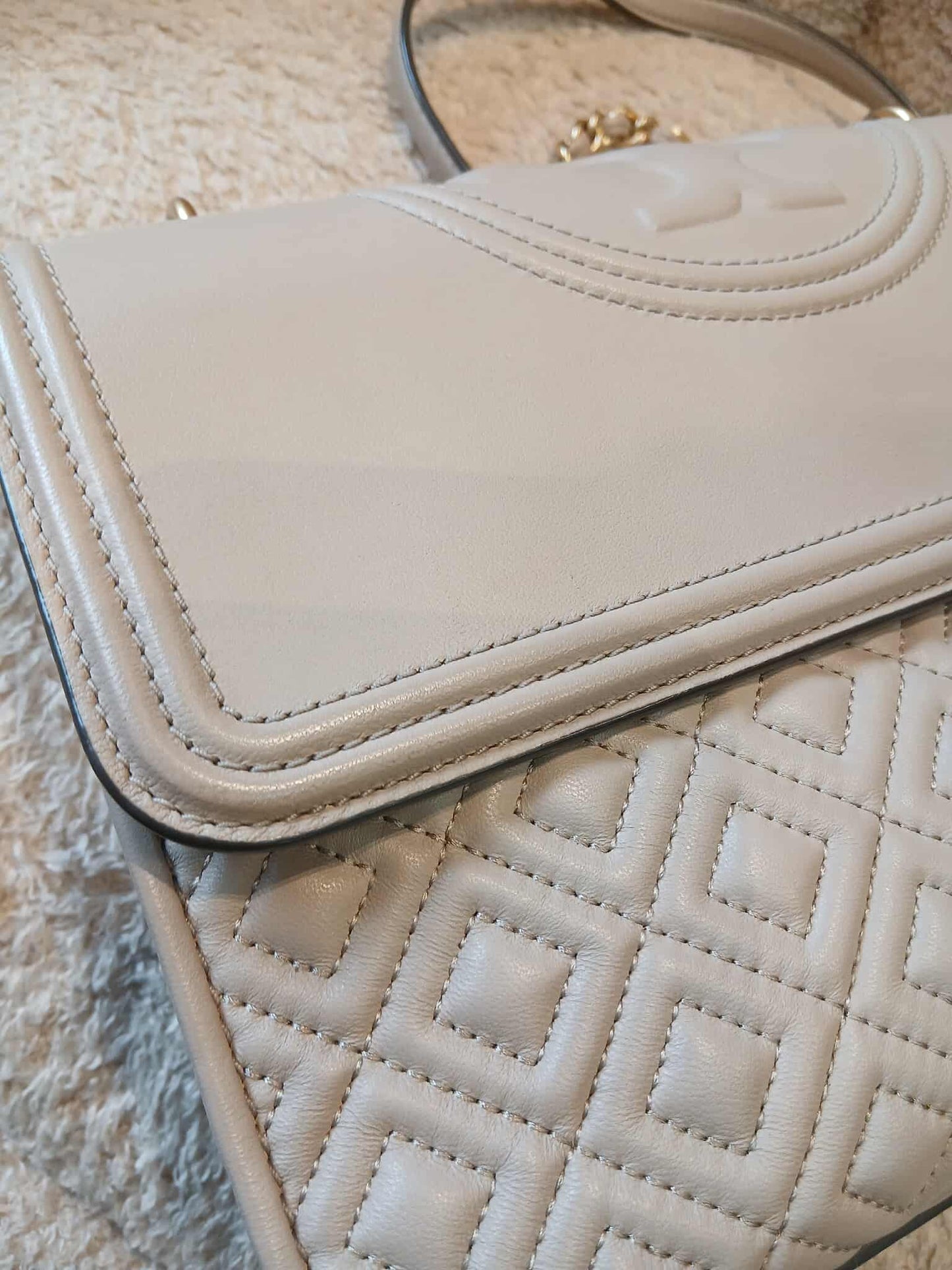 Tory Burch Fleming Beige Flap Bag