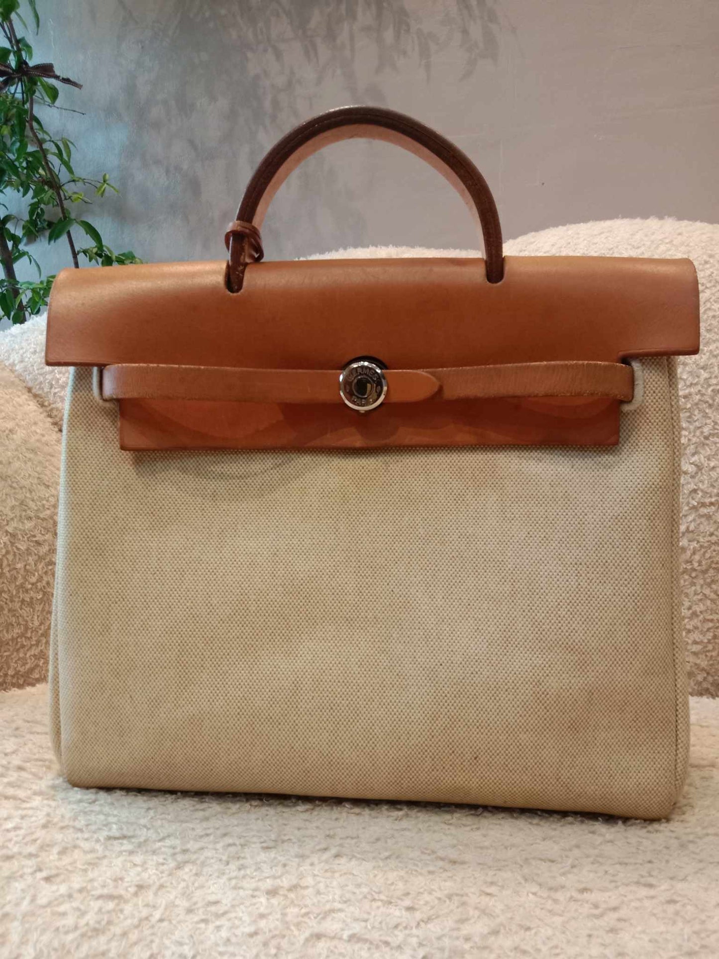 Hermes Herbag Canvas Beige/Brown Stamp B Square 1998