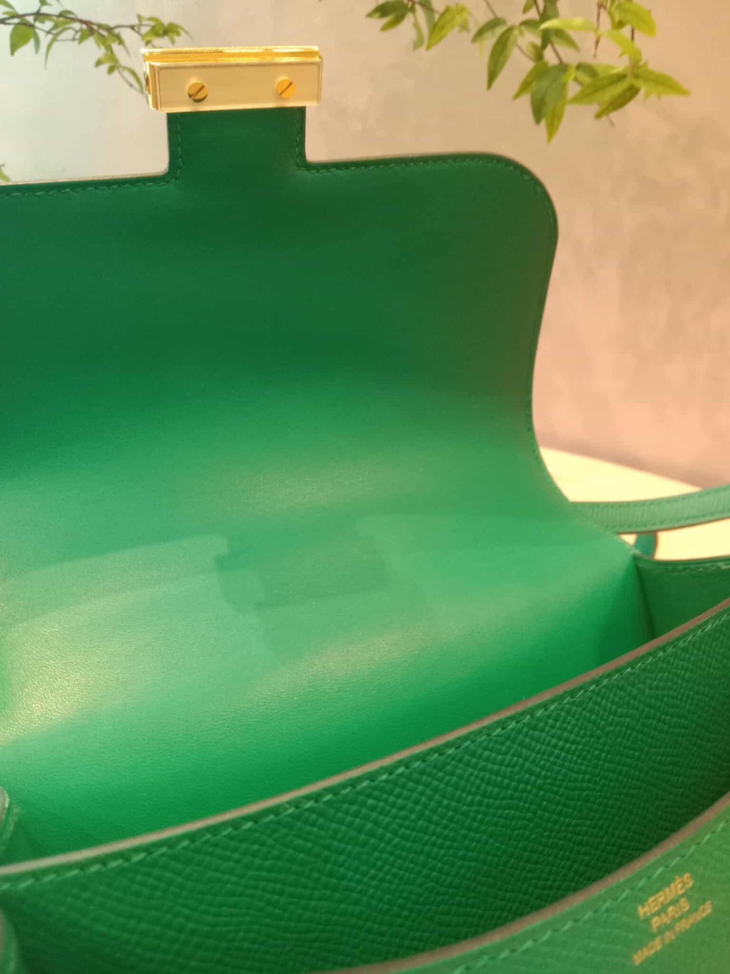 Hermes Constance 18 Green Epsom Stamp C 2018