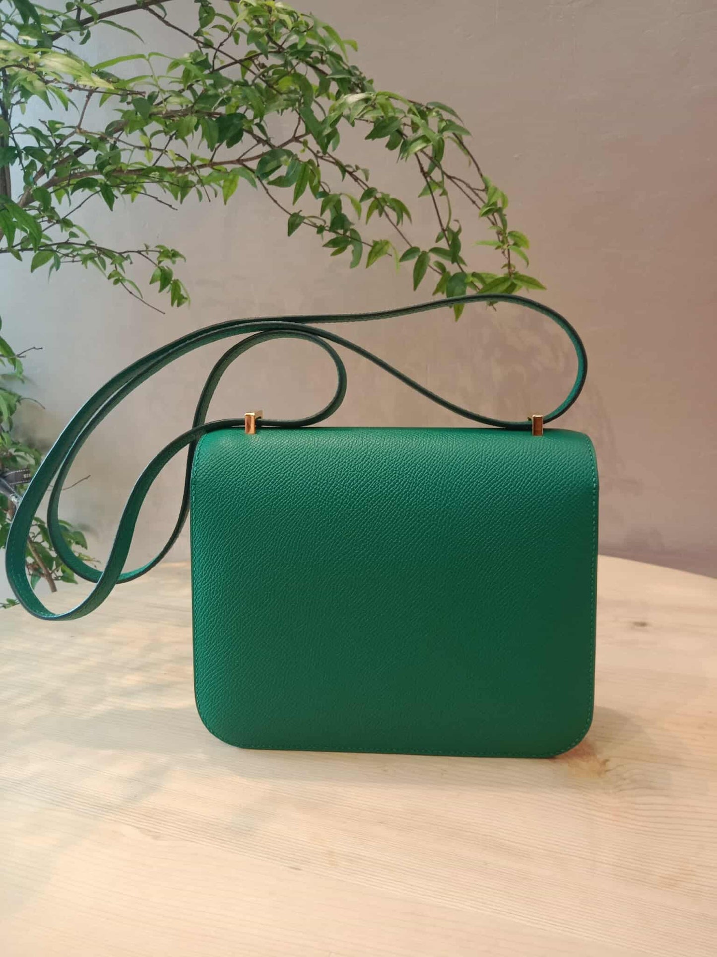 Hermes Constance 18 Green Epsom Stamp C 2018