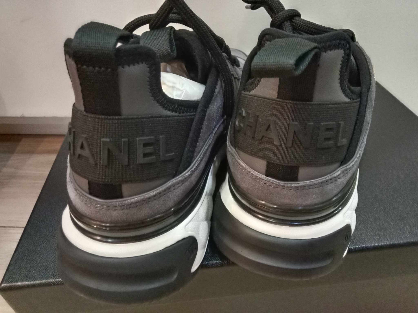 Chanel Suede Calfskin Grosgrain CC Sneakers Size 37