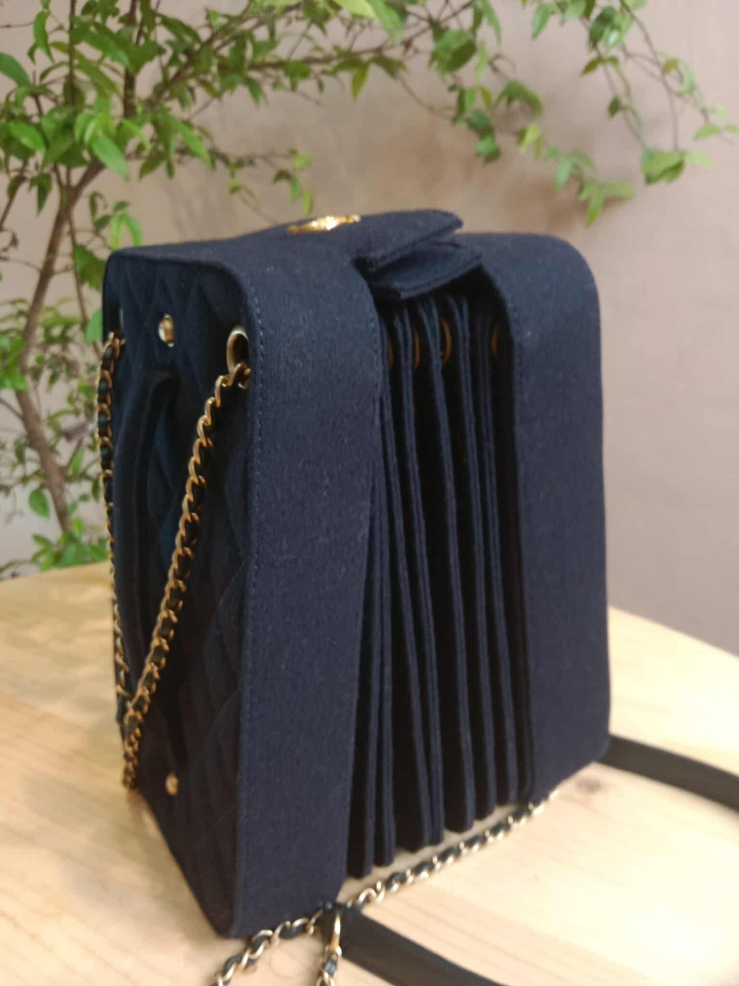 Chanel Paris-Hamburg Accordion Quilted Navy Blue Wool Aged Crossbody Runway Bag Series 25