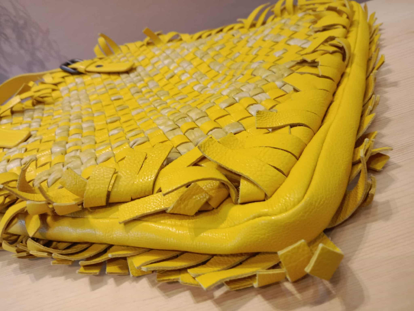 Bottega Veneta Paille Sfrangiato Aquatre Fringe Intrecciato Nappa Large Tote Yellow
