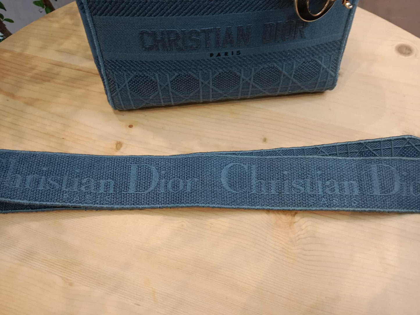 Dior Canvas Embroidered Cannage Medium Lady D-Lite Denim Blue