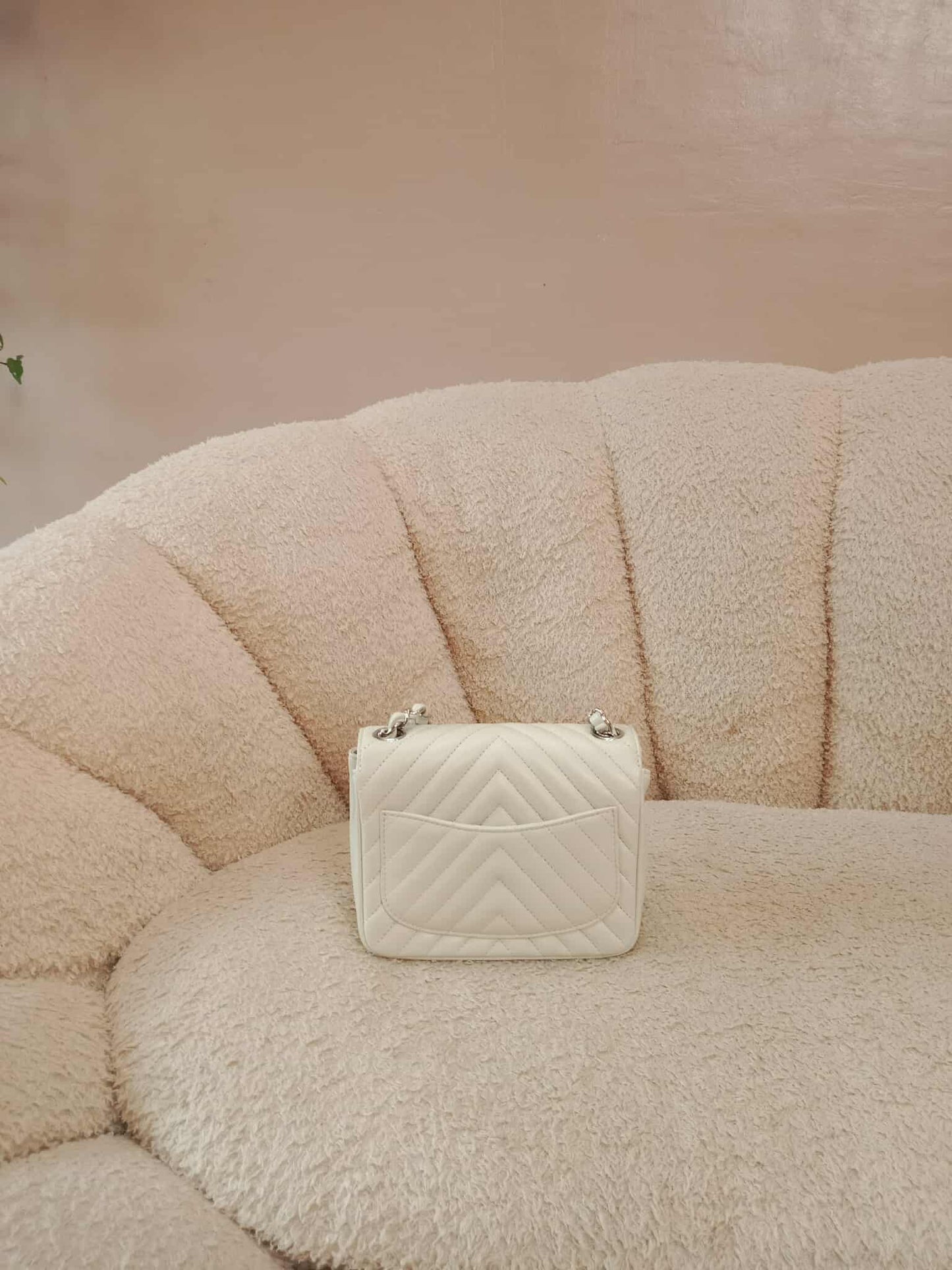 Chanel Mini Square Ivory Chevron Lambskin Series 30