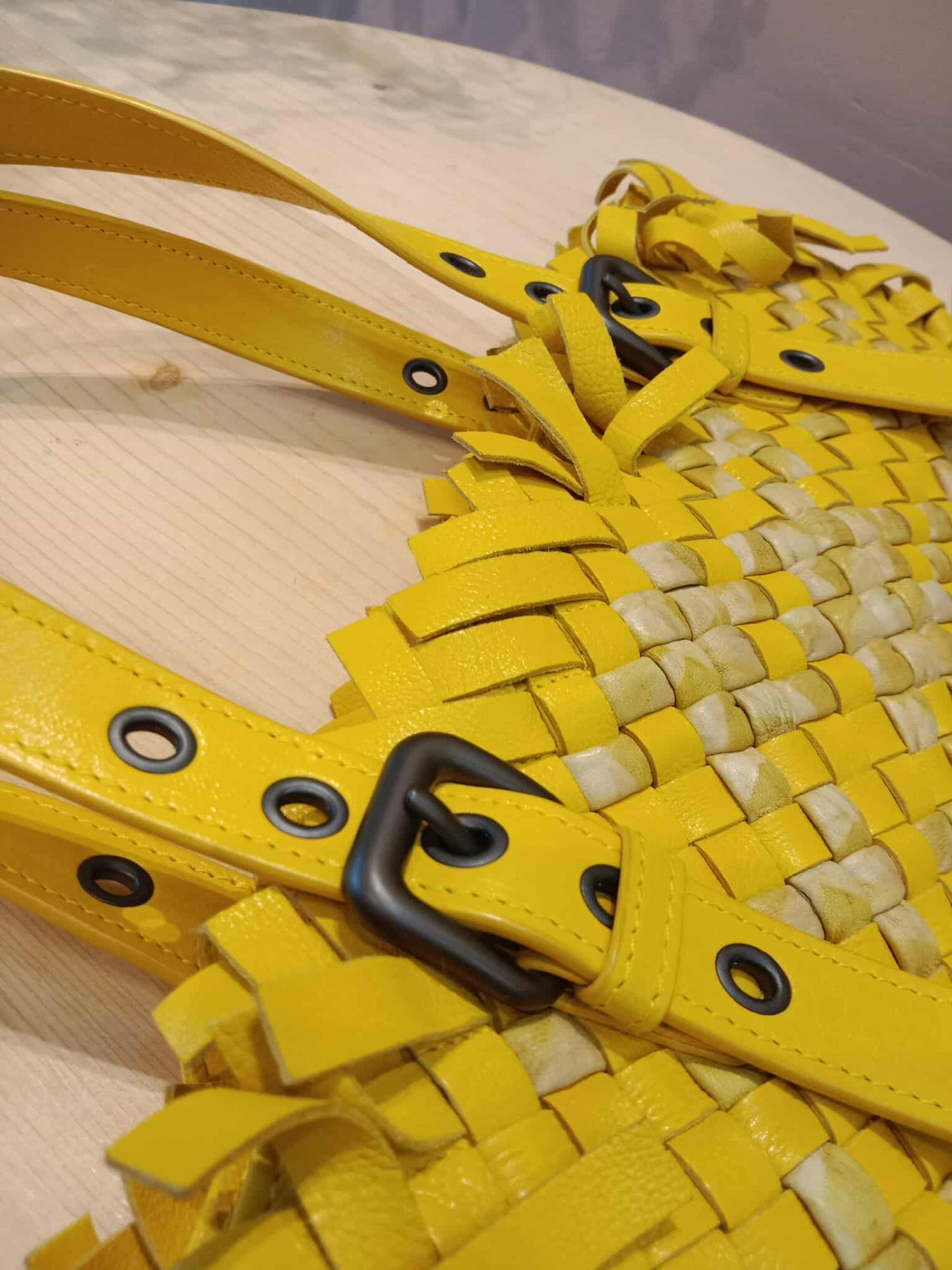 Bottega Veneta Paille Sfrangiato Aquatre Fringe Intrecciato Nappa Large Tote Yellow
