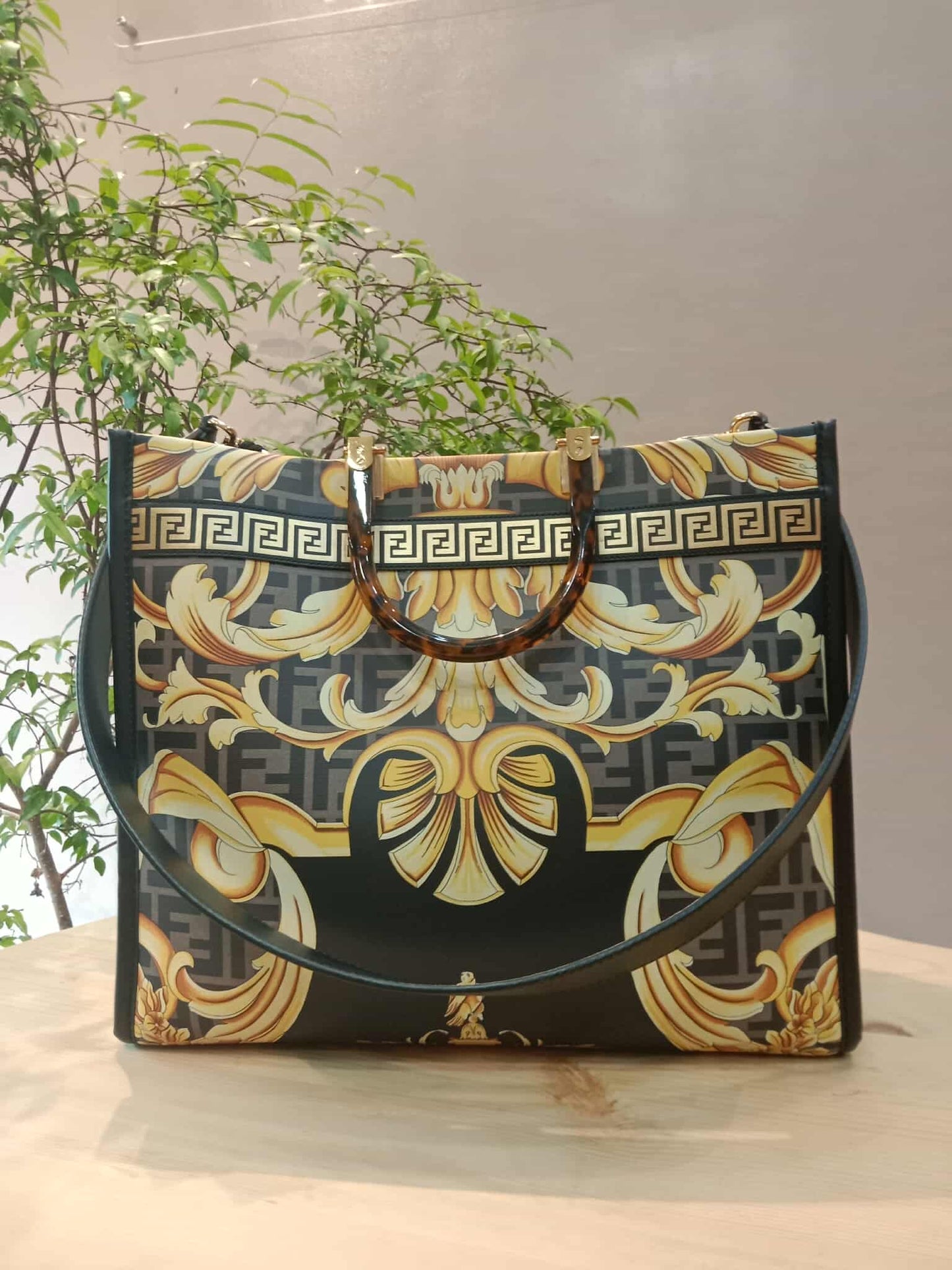 Fendi x Versace Fendace Baroque Print Sunshine Shopper Tote Satchel