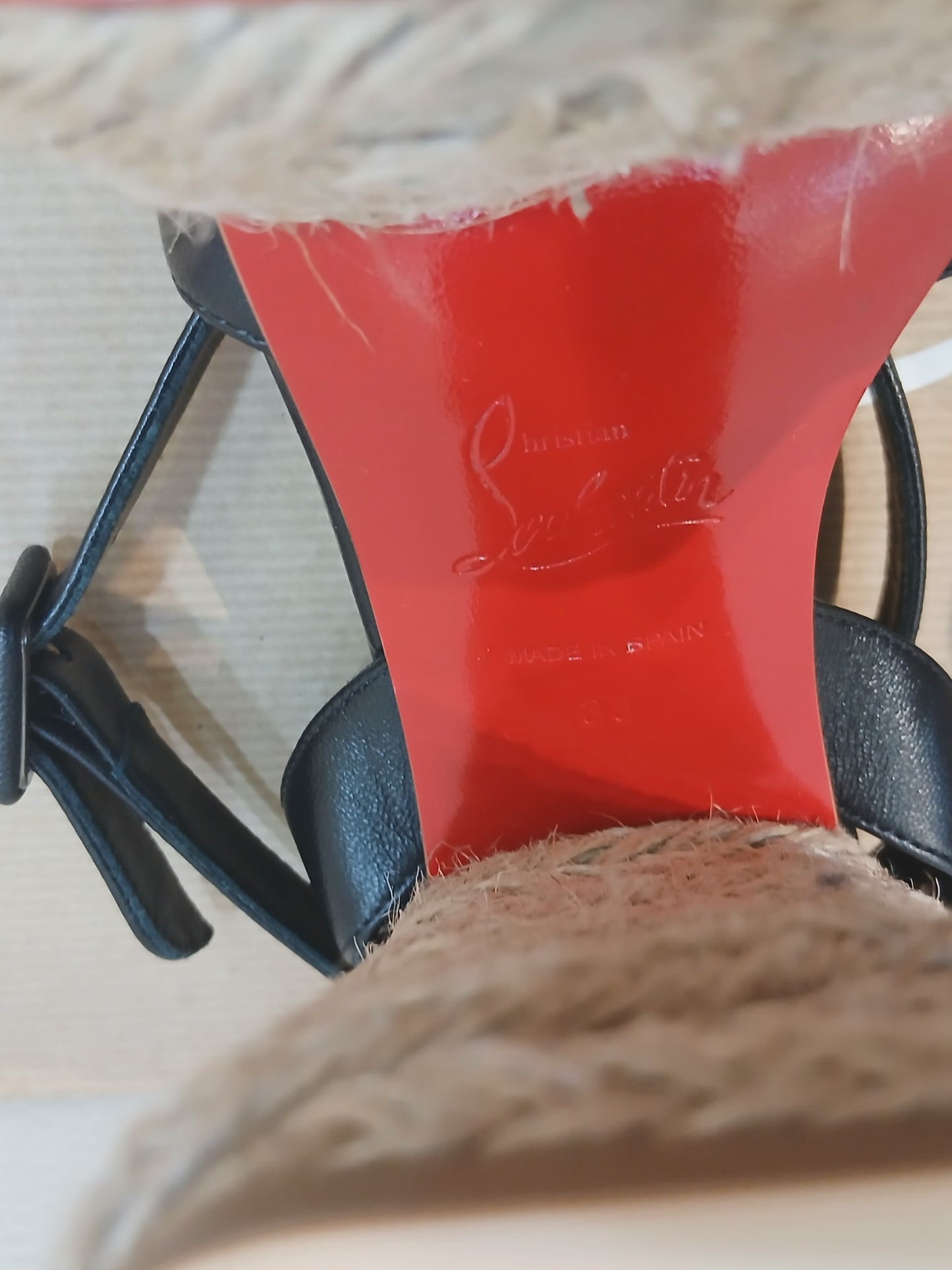 Chrstian Louboutin Mariza Zeppa Leather-Trimmed Espadrille Wedge Size 38