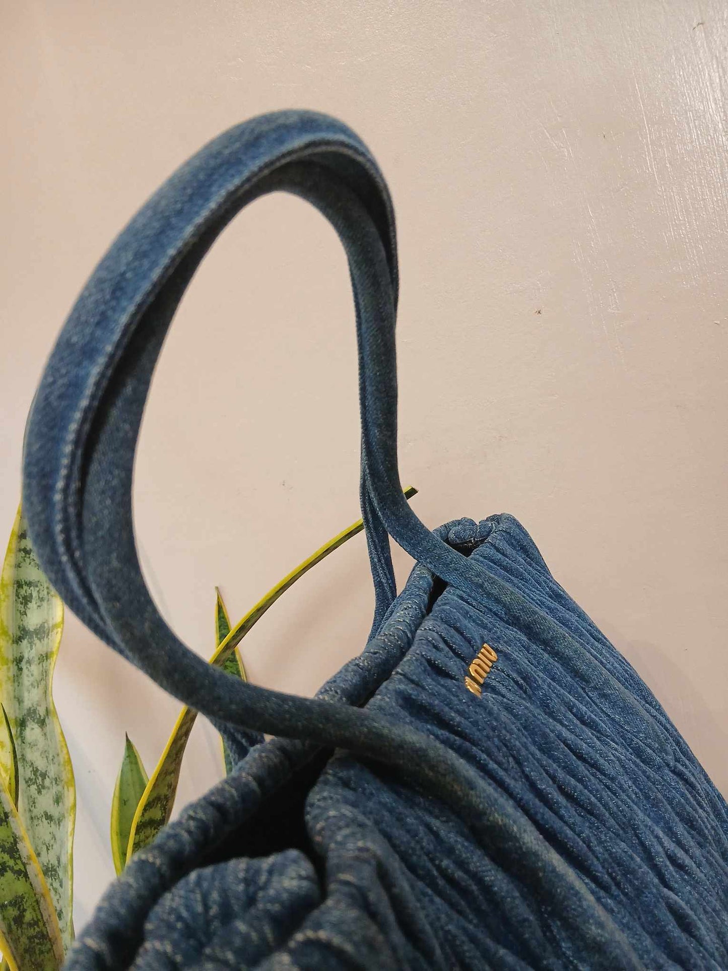 Miu Miu Matelasse Denim Tote Blue