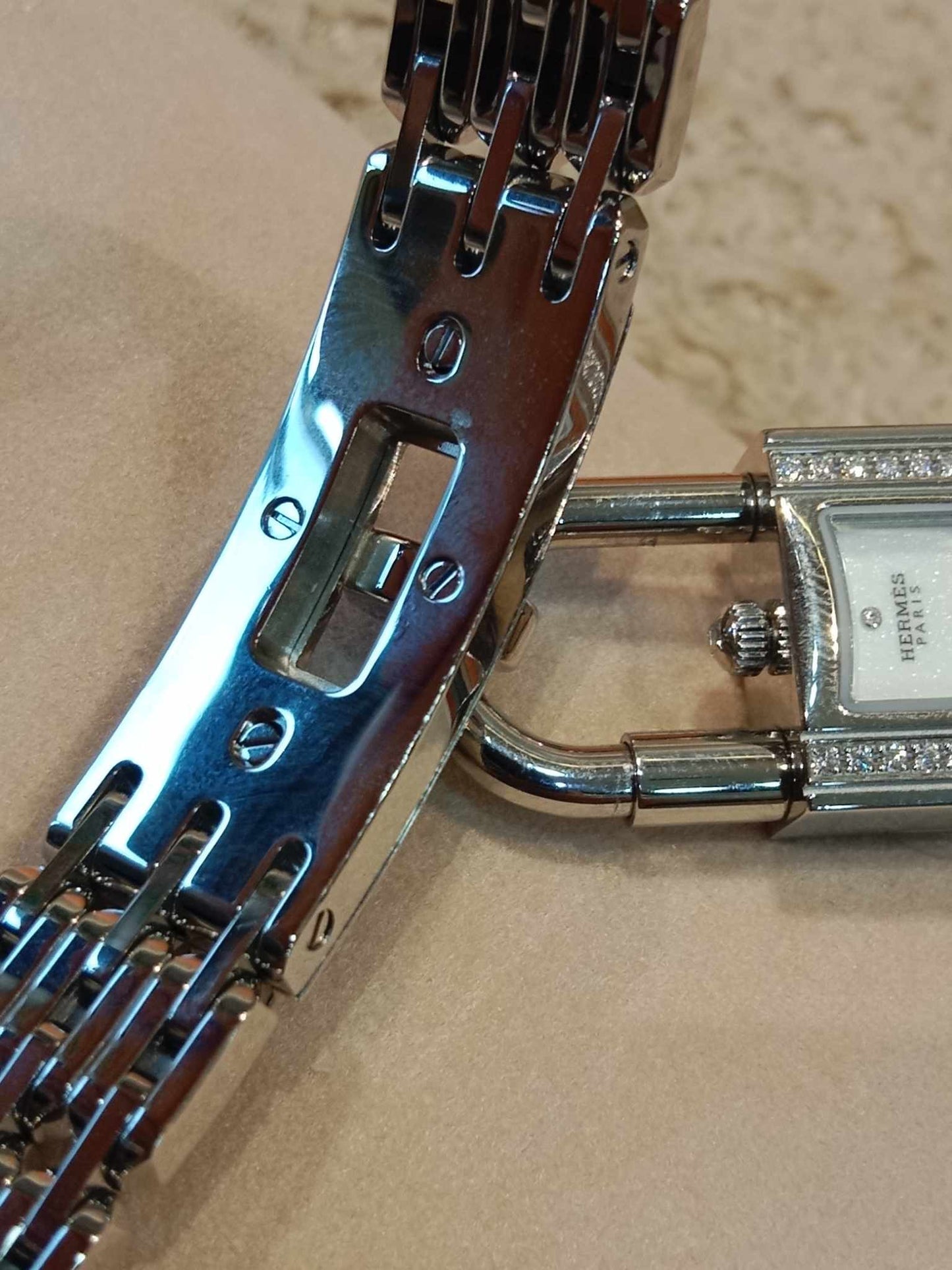 Hermes Stainless Steel Diamond 16mm Kelly Quartz Watch