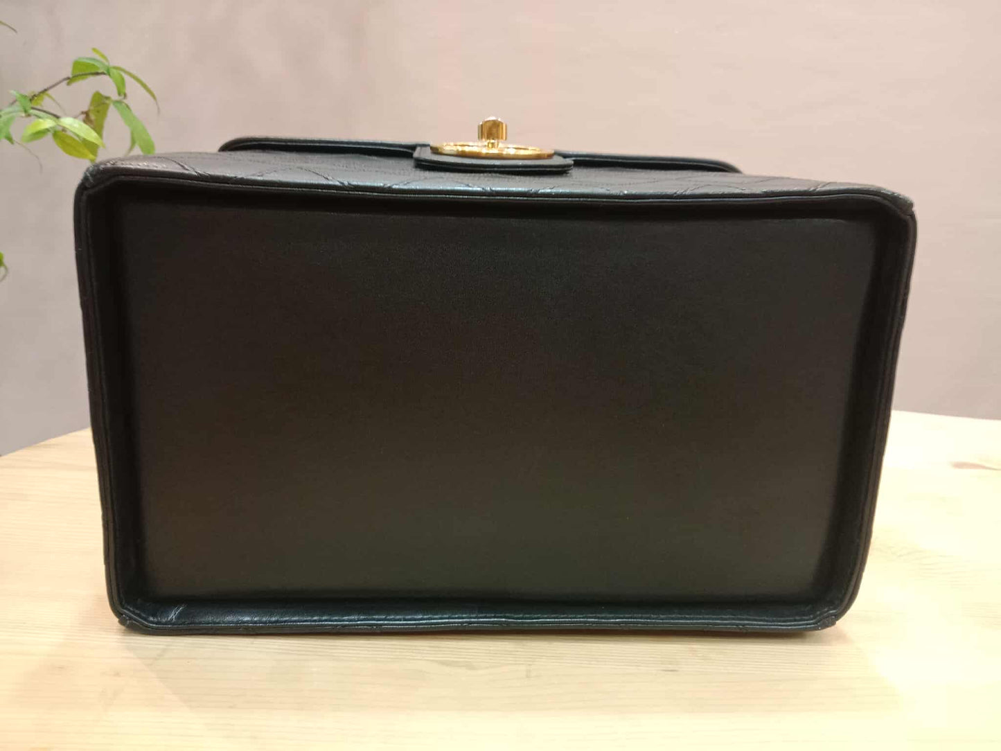 Chanel Vanity Black Leather Stitched Cosmetic Beauty Bag Series 2