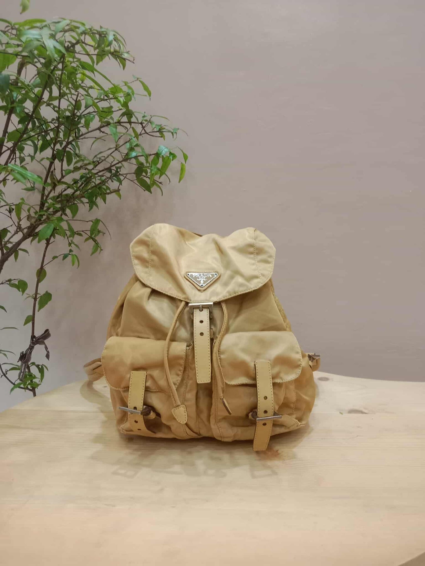 Prada Nylon Backpack Small Beige