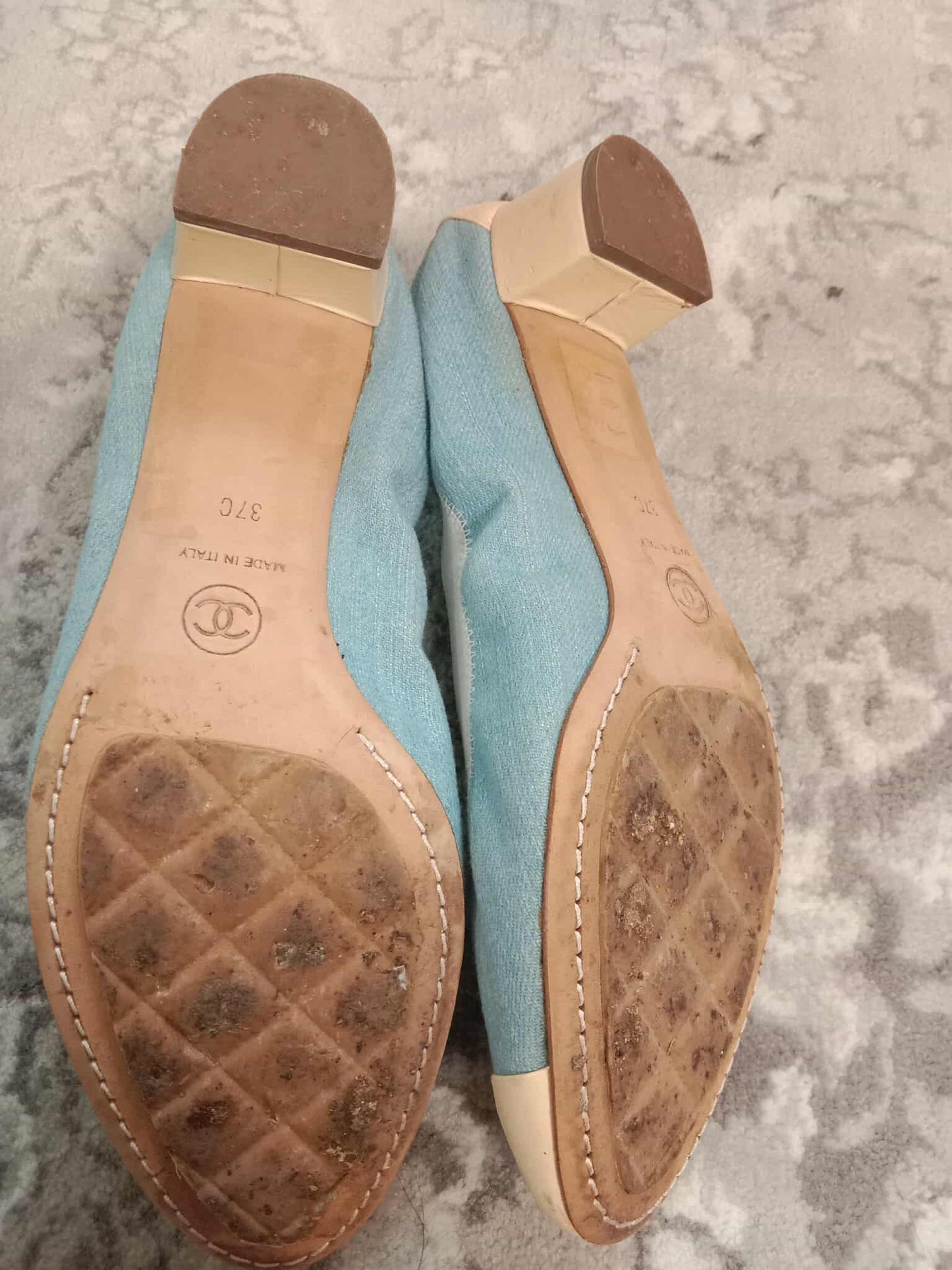 Chanel Coco Mark Ballerina Denim Pumps Size 37C