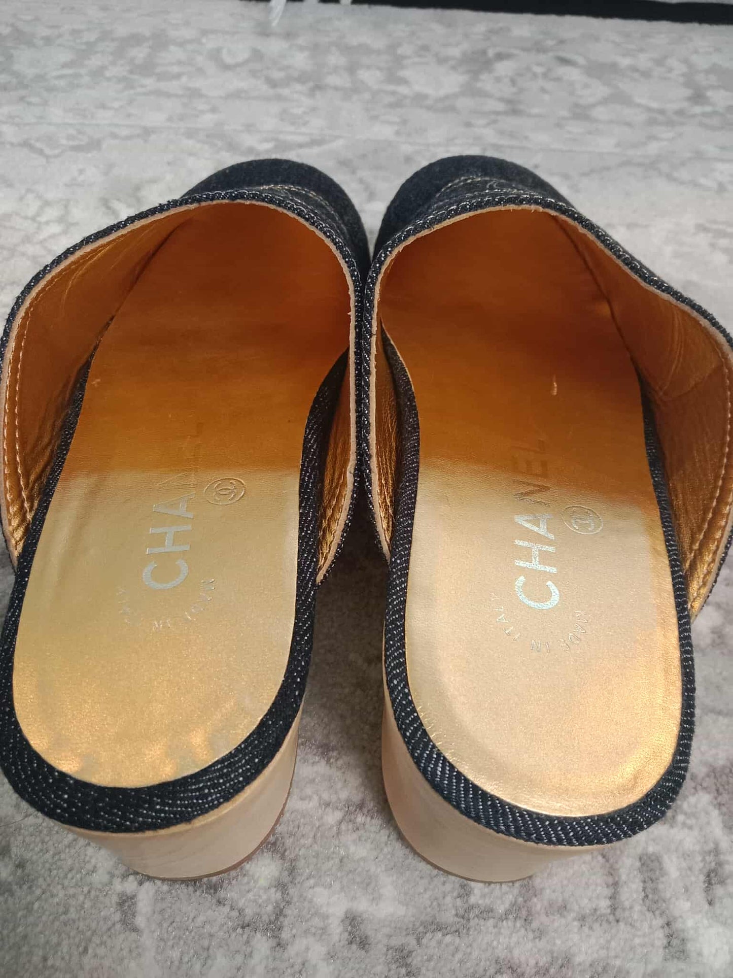 Chanel Sabot Coco Mark Denim Vintage Sandals Size 36