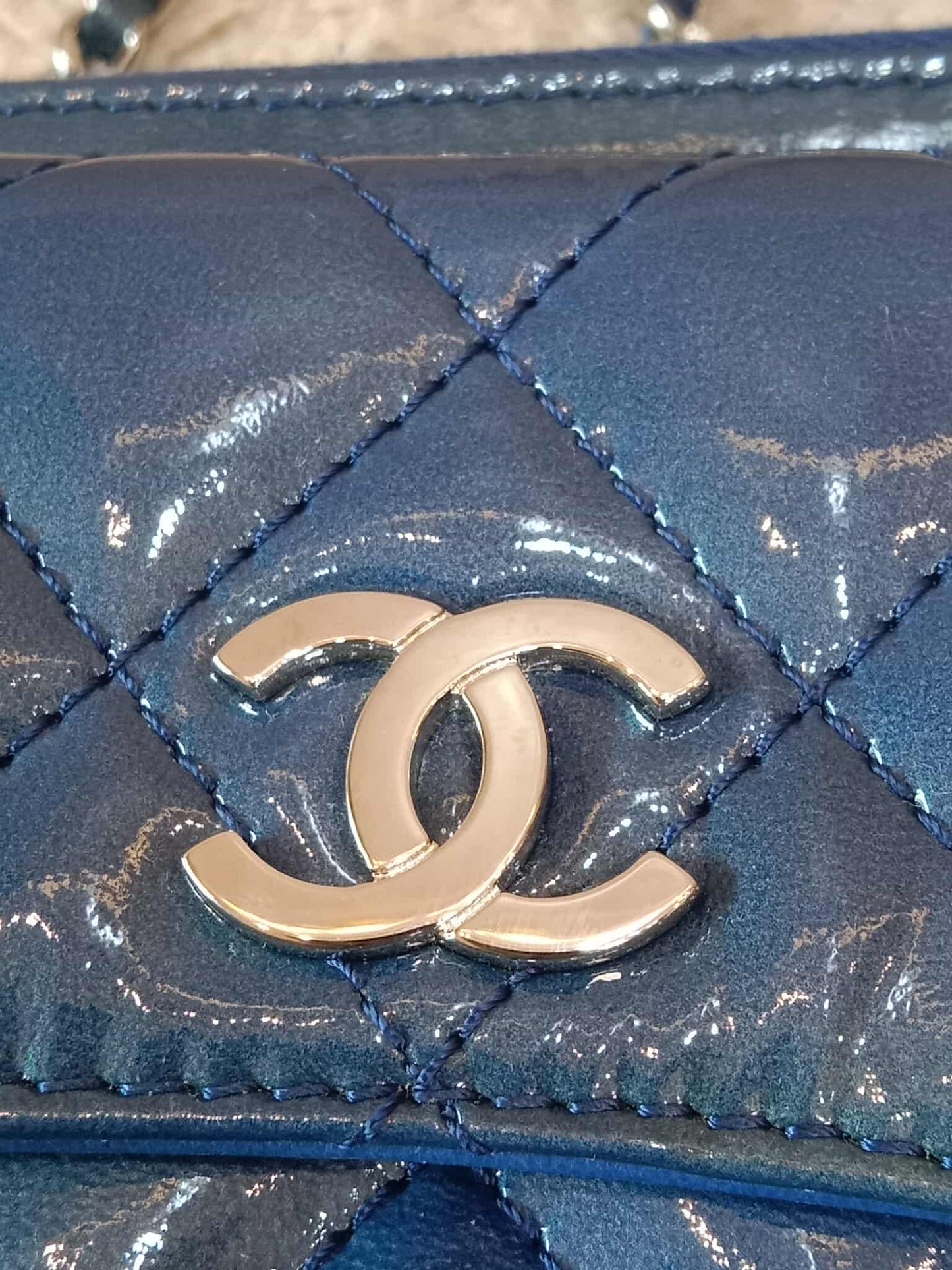 Chanel Blue Quilted Patent Leather Camera Bag Blue Series 20