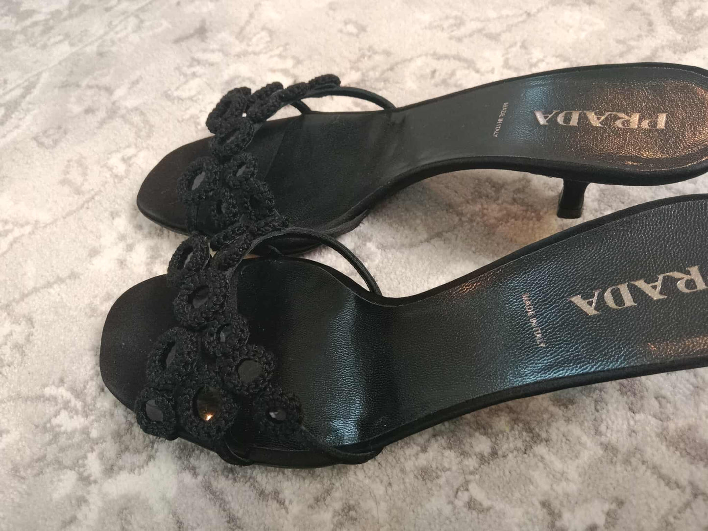 Prada Crochet & Sequin Black Kitten Heels Size 37 1/2