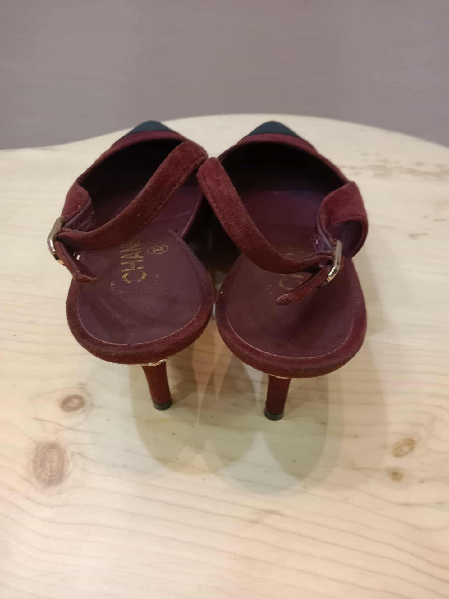 Chanel Suede Slingback Mules Maroon 37C