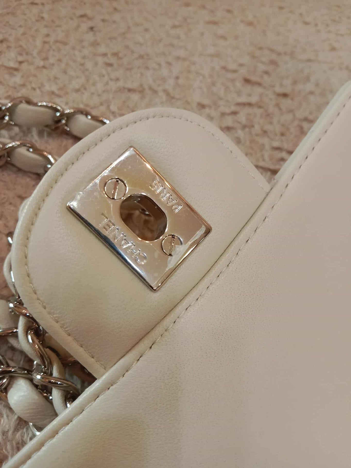 Chanel Mini Square Ivory Chevron Lambskin Series 30