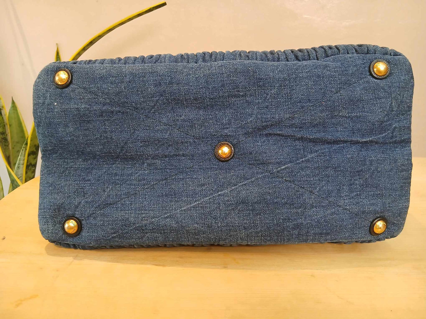 Miu Miu Matelasse Denim Tote Blue