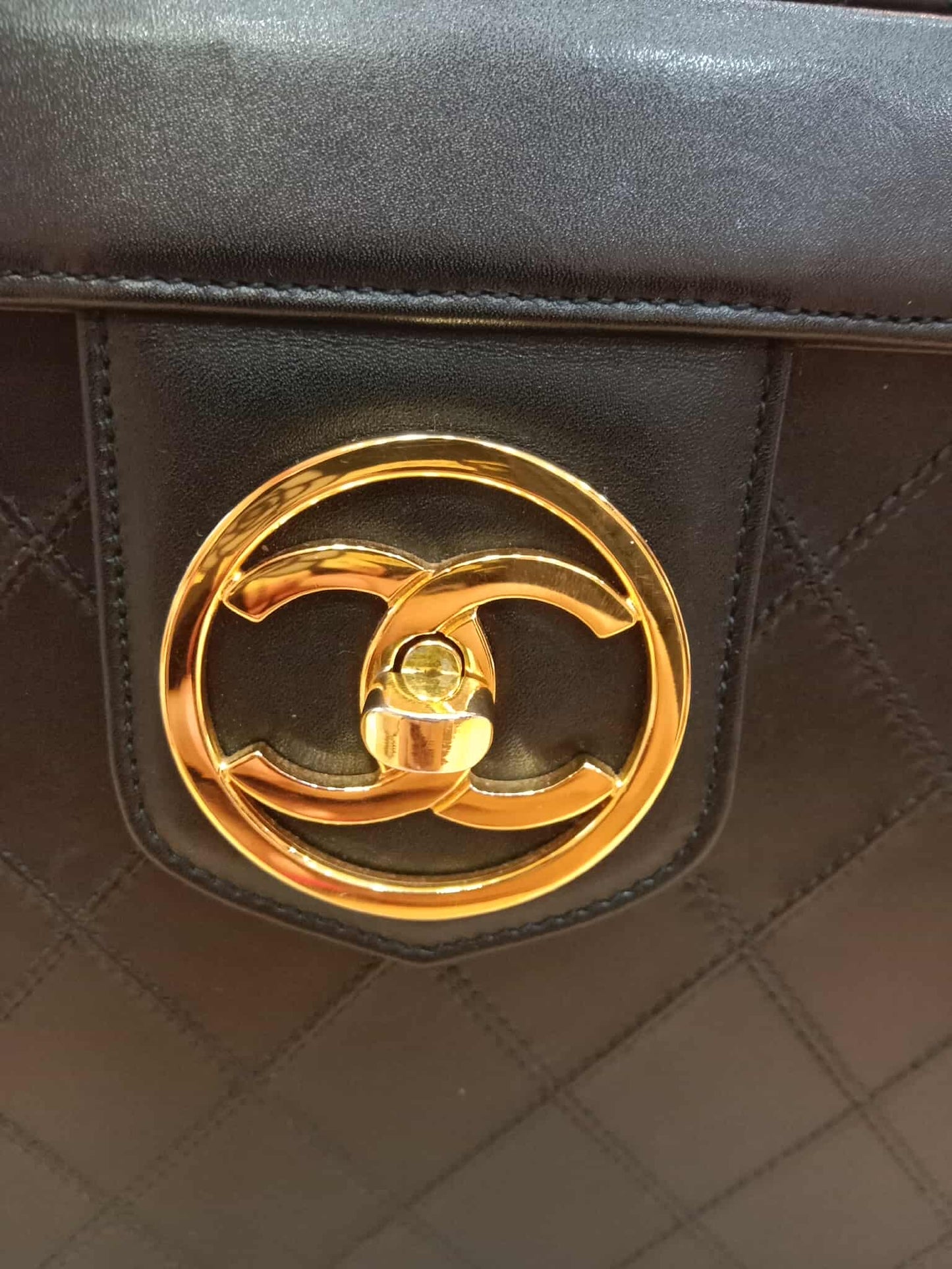 Chanel Vanity Black Leather Stitched Cosmetic Beauty Bag Series 2