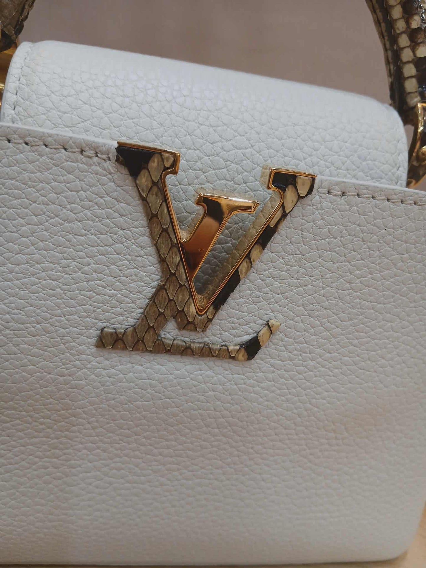 Louis Vuitton Mini Capucine Snakeskin Handle White