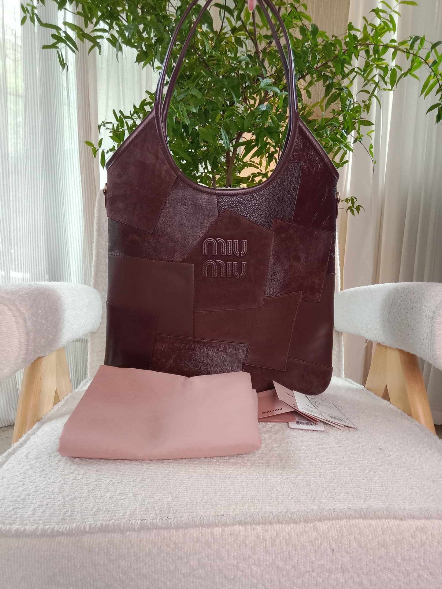 Miu Miu Upcycled Ivy Patchwork Tote Bag Brown Brandnew