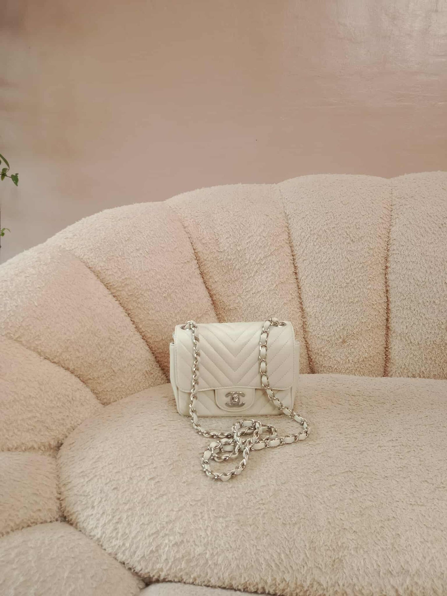 Chanel Mini Square Ivory Chevron Lambskin Series 30