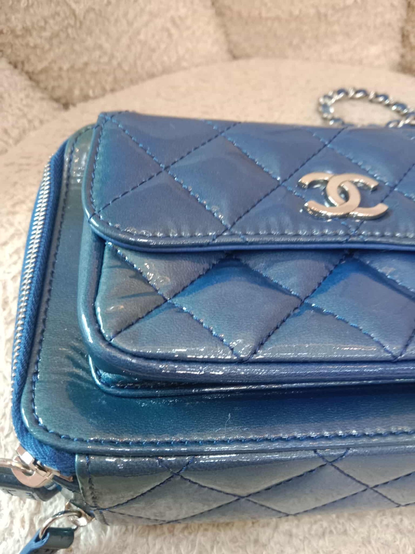 Chanel Blue Quilted Patent Leather Camera Bag Blue Series 20