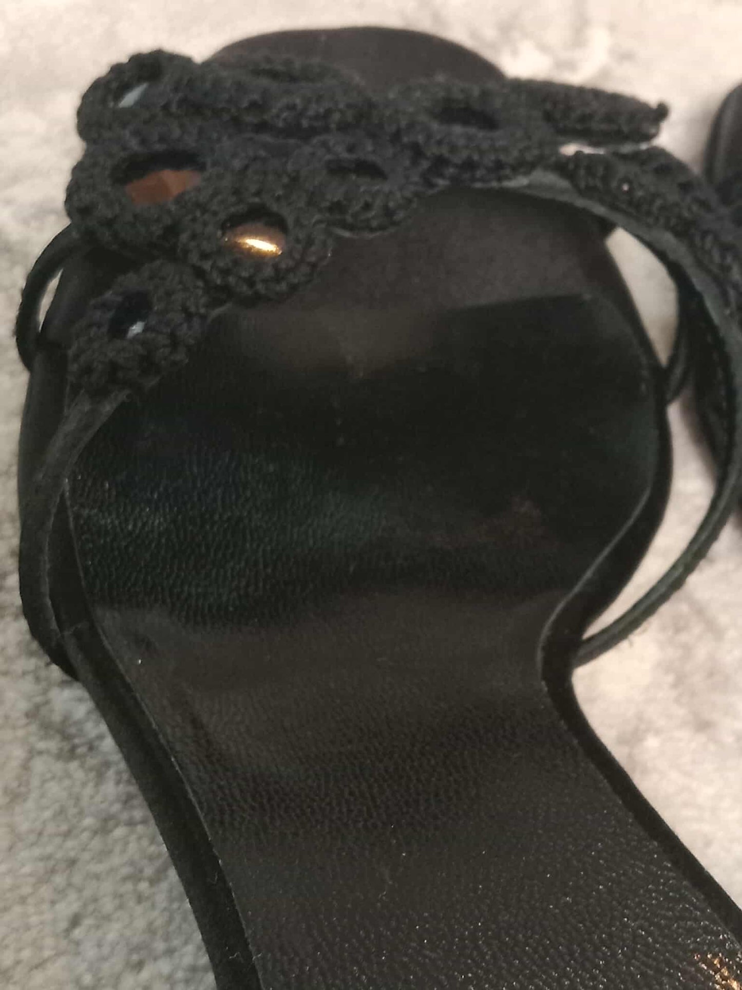 Prada Crochet & Sequin Black Kitten Heels Size 37 1/2