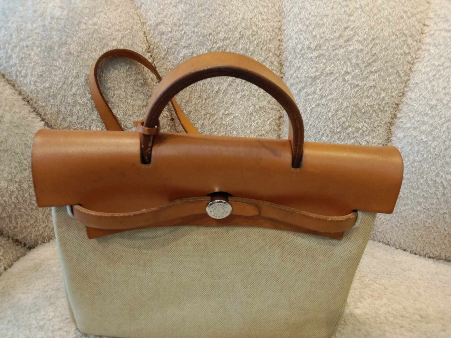 Hermes Herbag Canvas Beige/Brown Stamp B Square 1998