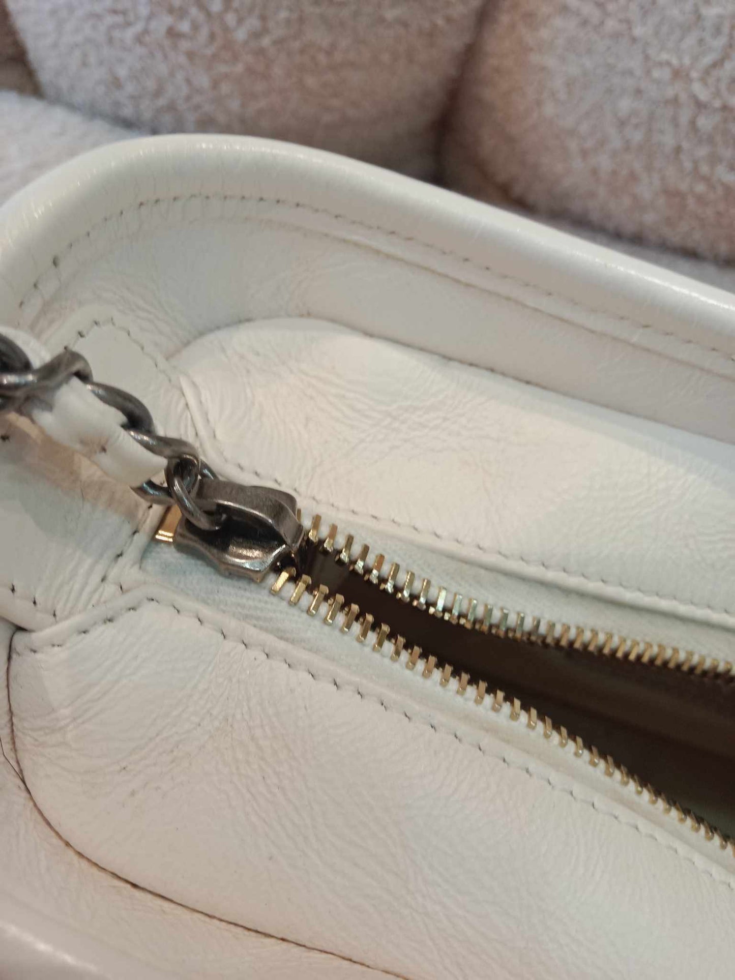 Chanel White Small Chevron Gabrielle Hobo Aged Calfskin Series 29