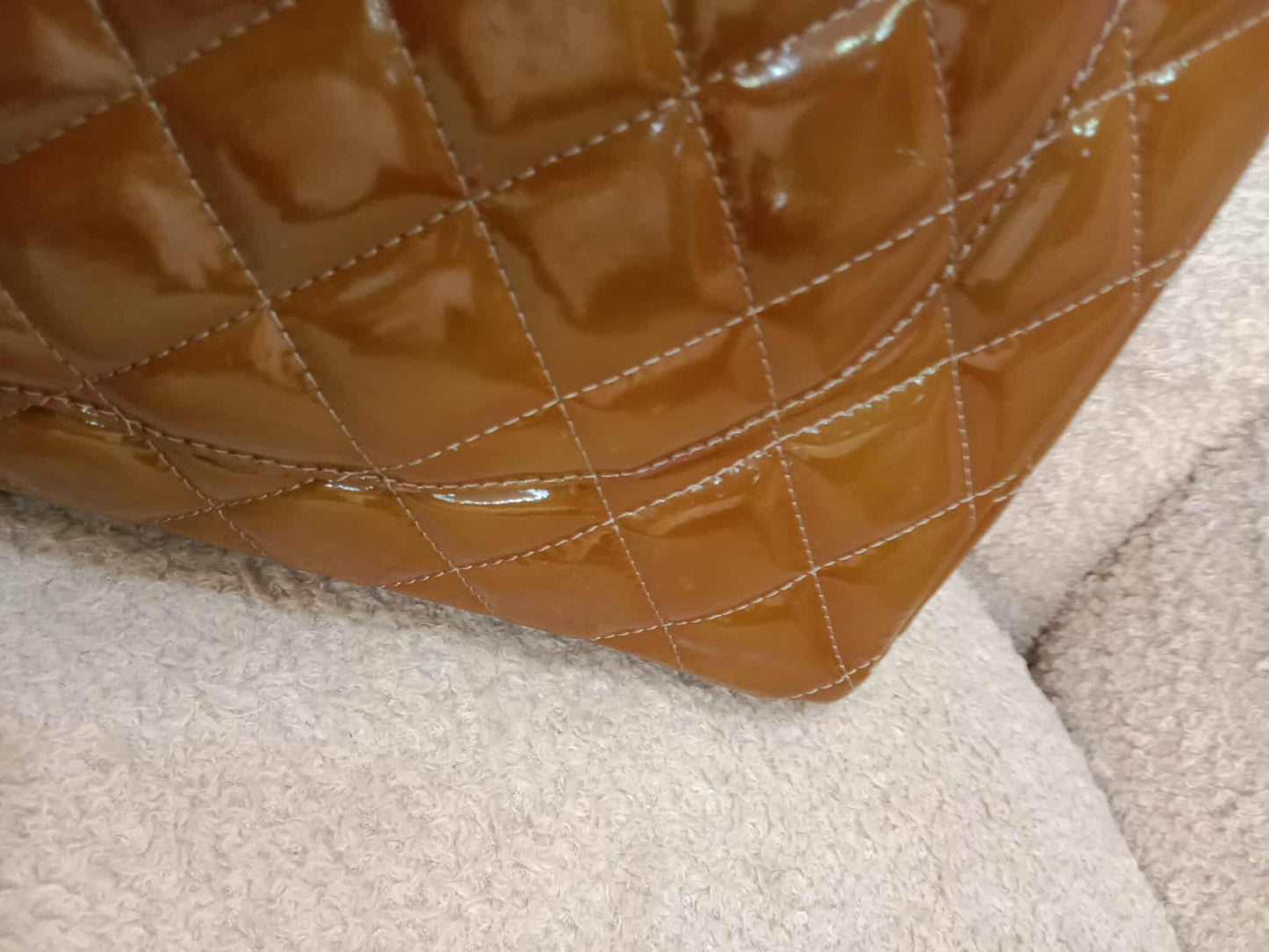 Chanel Quilted Maxi Double Flap Patent Tan Series 15