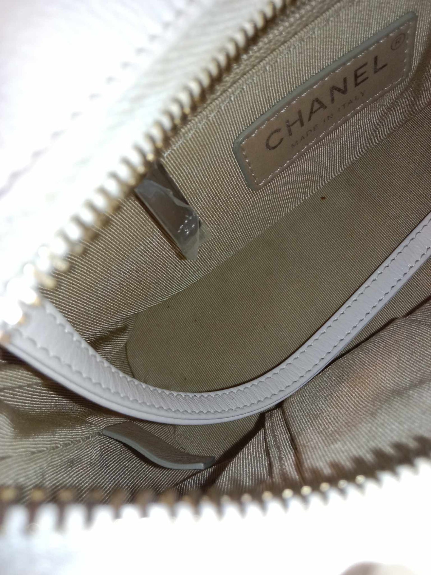 Chanel White Small Chevron Gabrielle Hobo Aged Calfskin Series 29