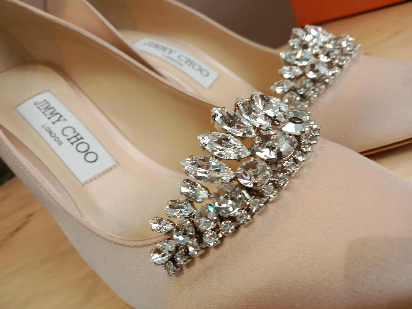 Jimmy Choo Cream Satin Crystal Embellished Pumps Size 37
