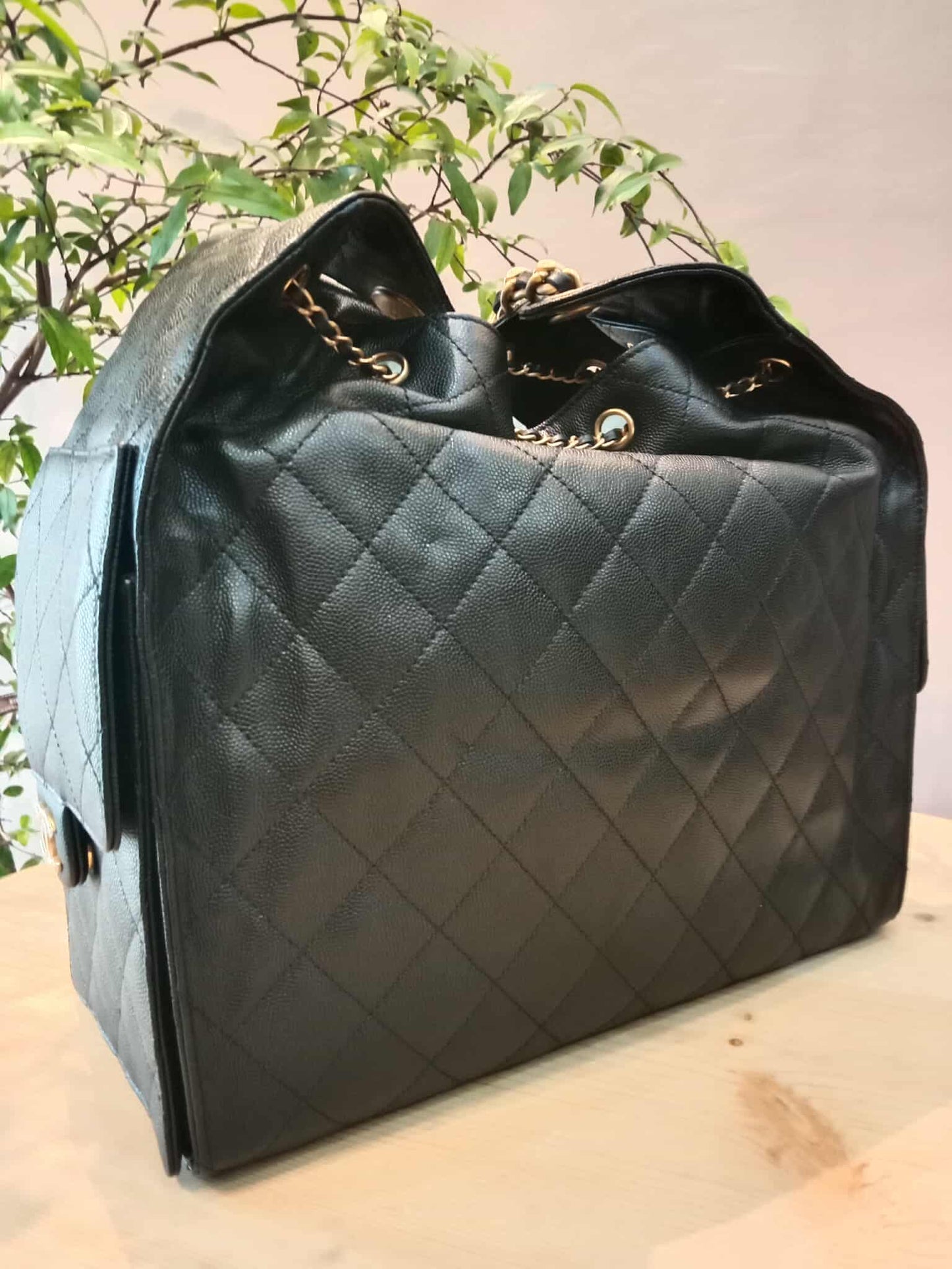 Chanel 25 Black Medium Caviar Microchipped