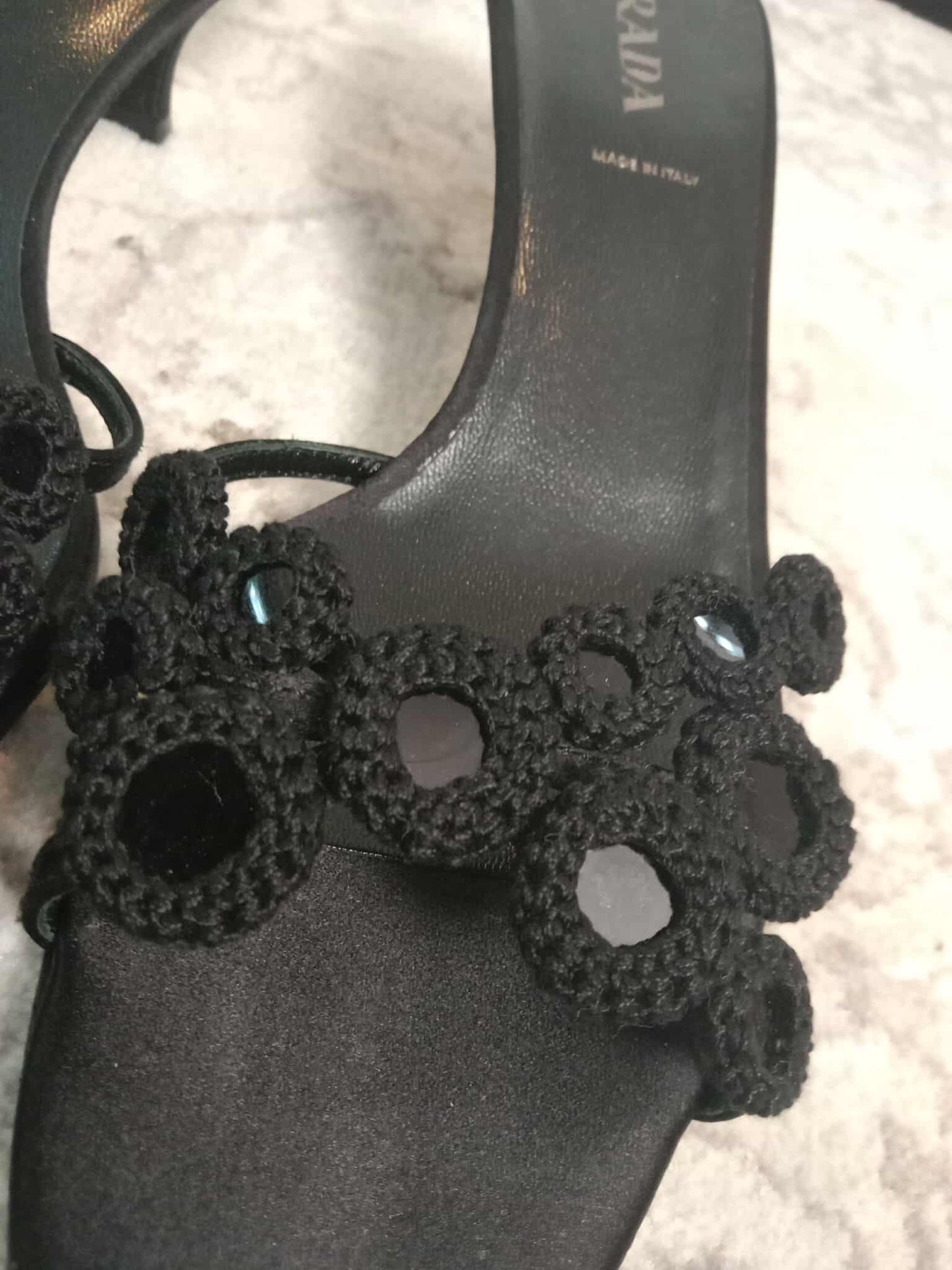 Prada Crochet & Sequin Black Kitten Heels Size 37 1/2
