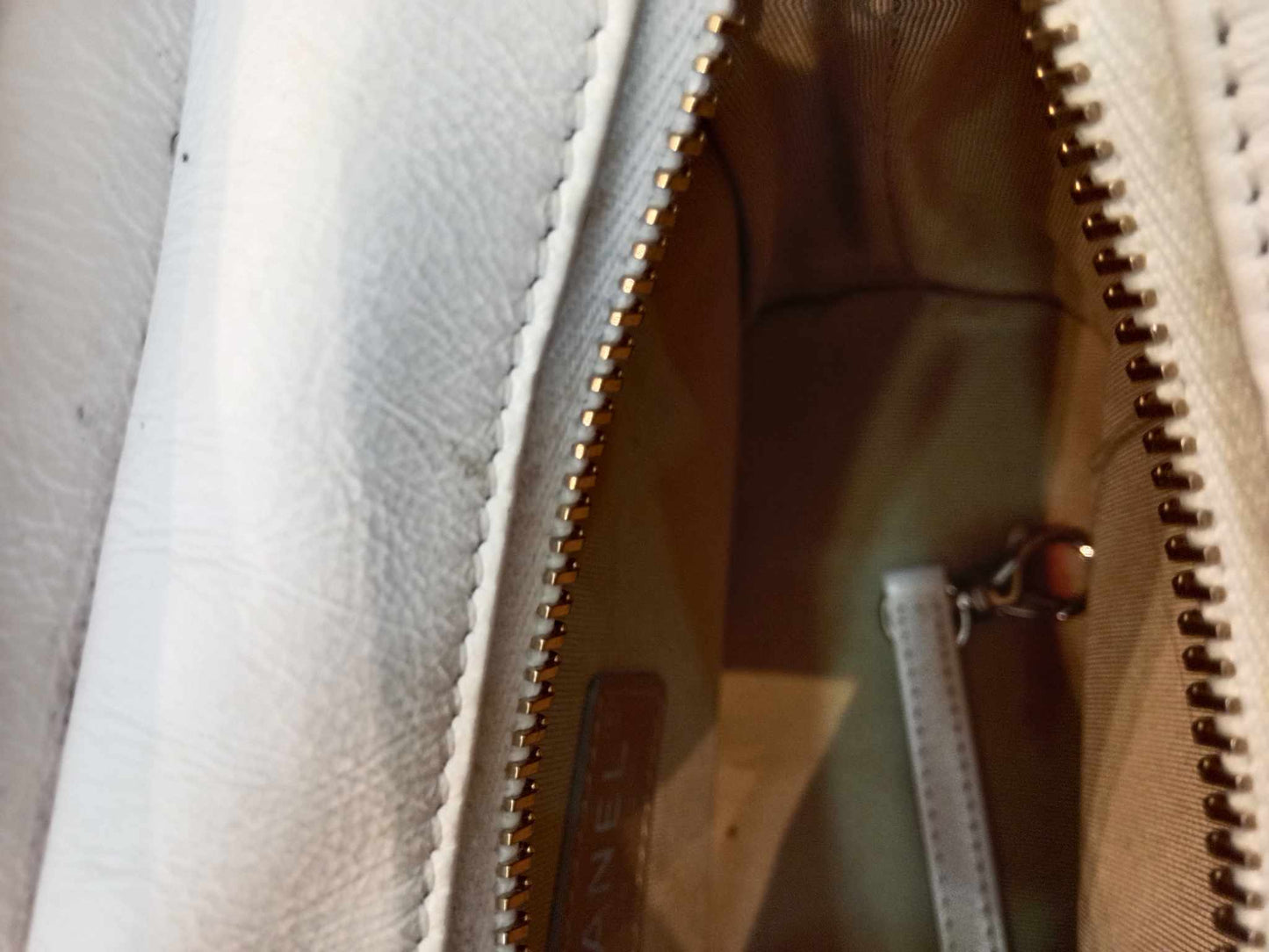 Chanel White Small Chevron Gabrielle Hobo Aged Calfskin Series 29