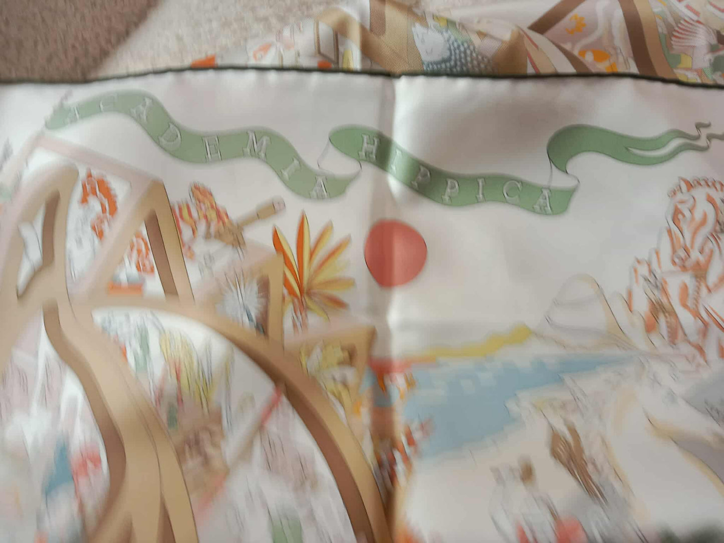 Hermes Academia Hippica 90cm Silk Twill Scarf Blanc/Rose Poudre/Beige by Jan Bajtlik Brandnew