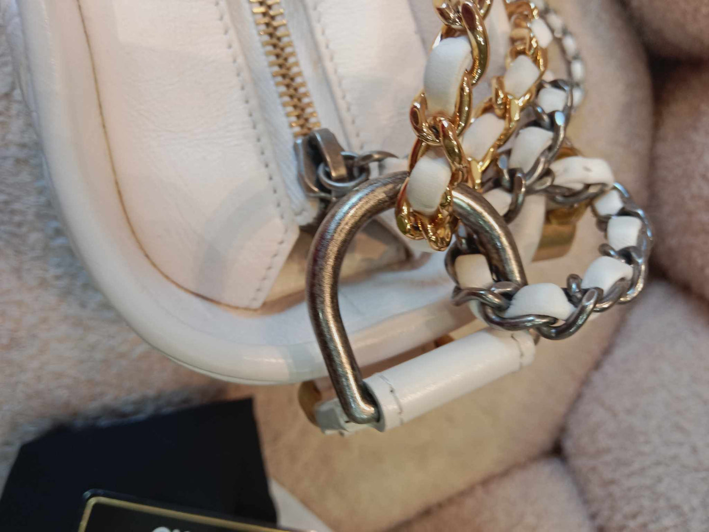 Chanel White Small Chevron Gabrielle Hobo Aged Calfskin Series 29