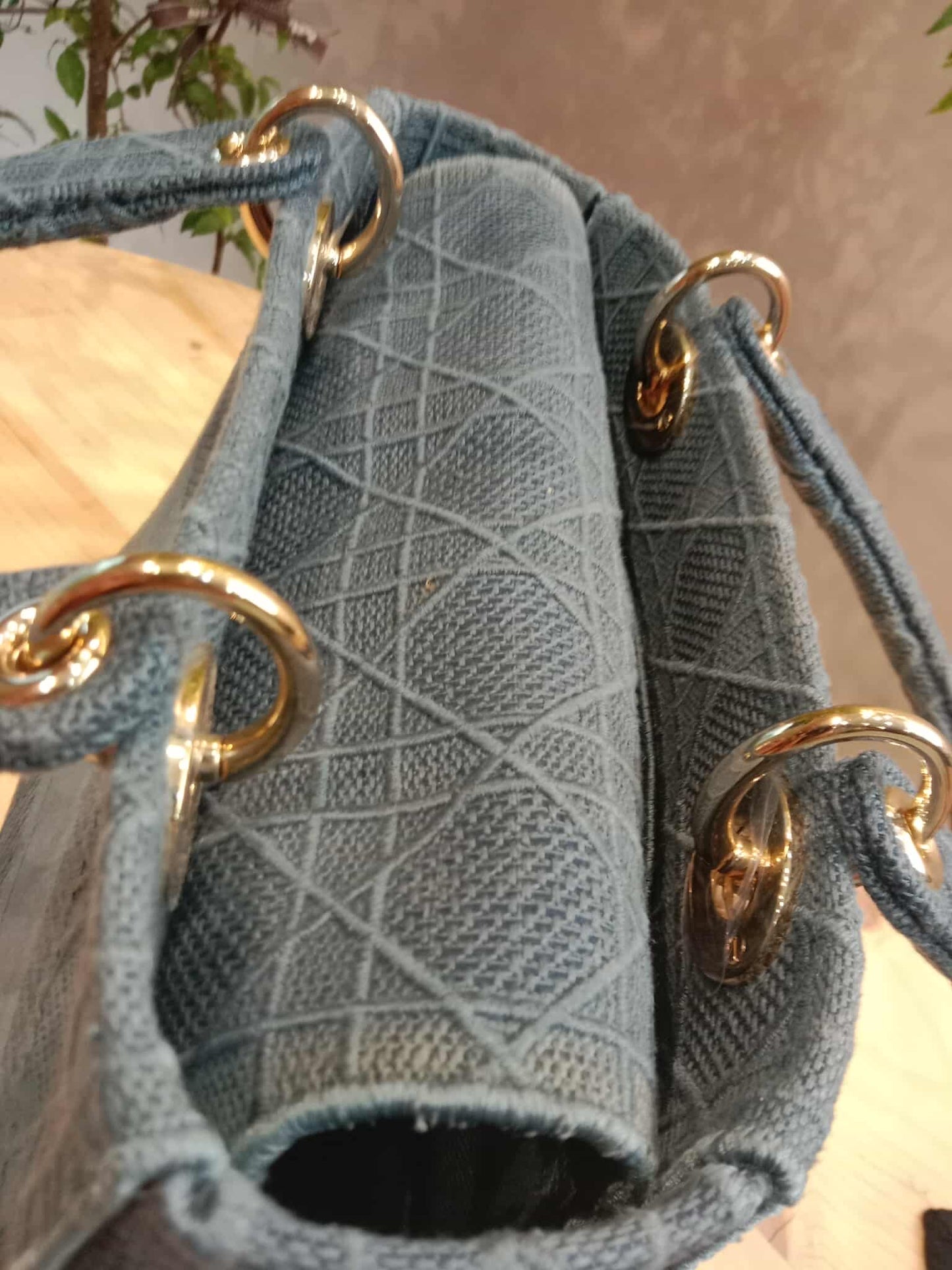 Dior Canvas Embroidered Cannage Medium Lady D-Lite Denim Blue