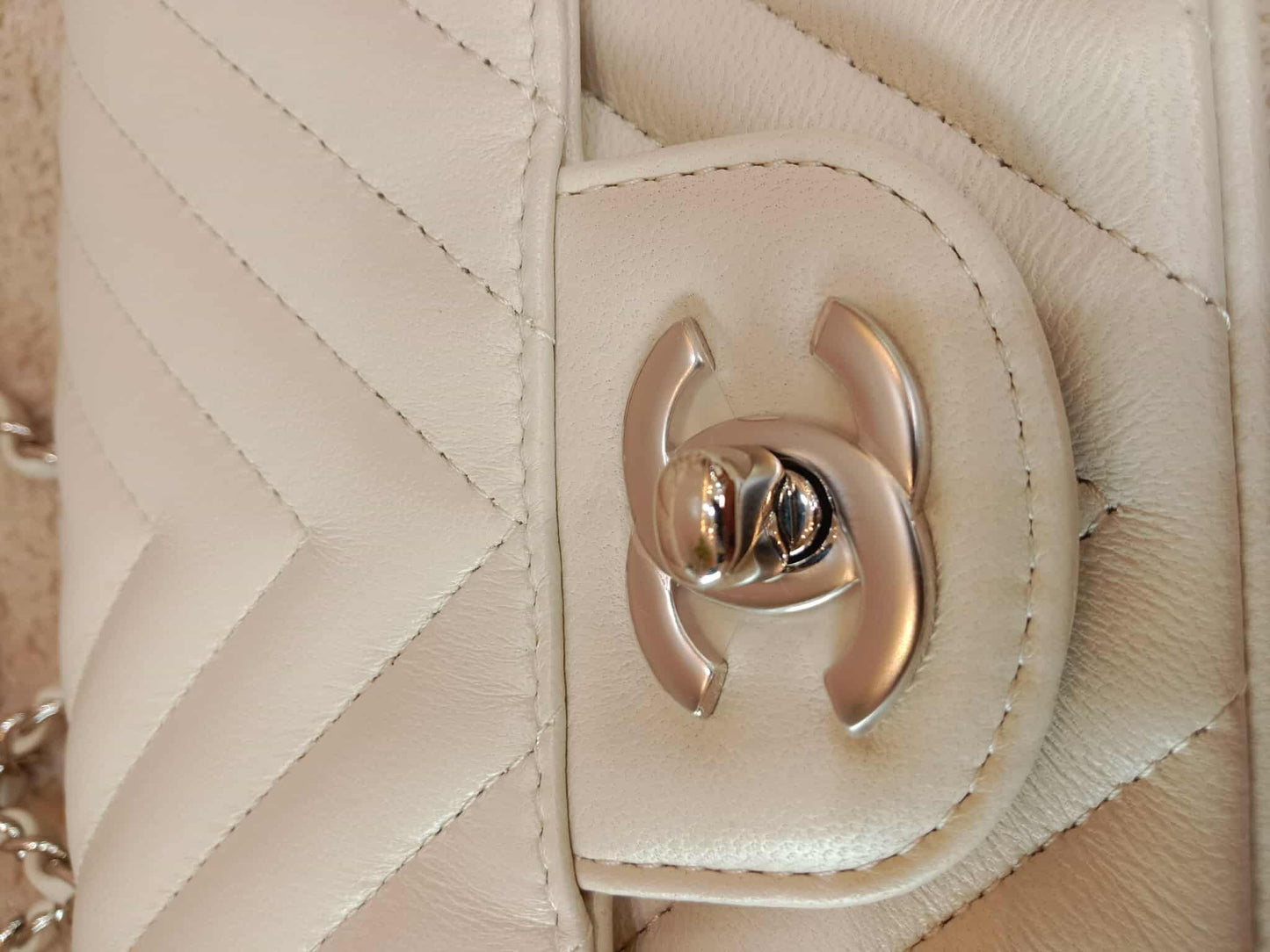 Chanel Mini Square Ivory Chevron Lambskin Series 30